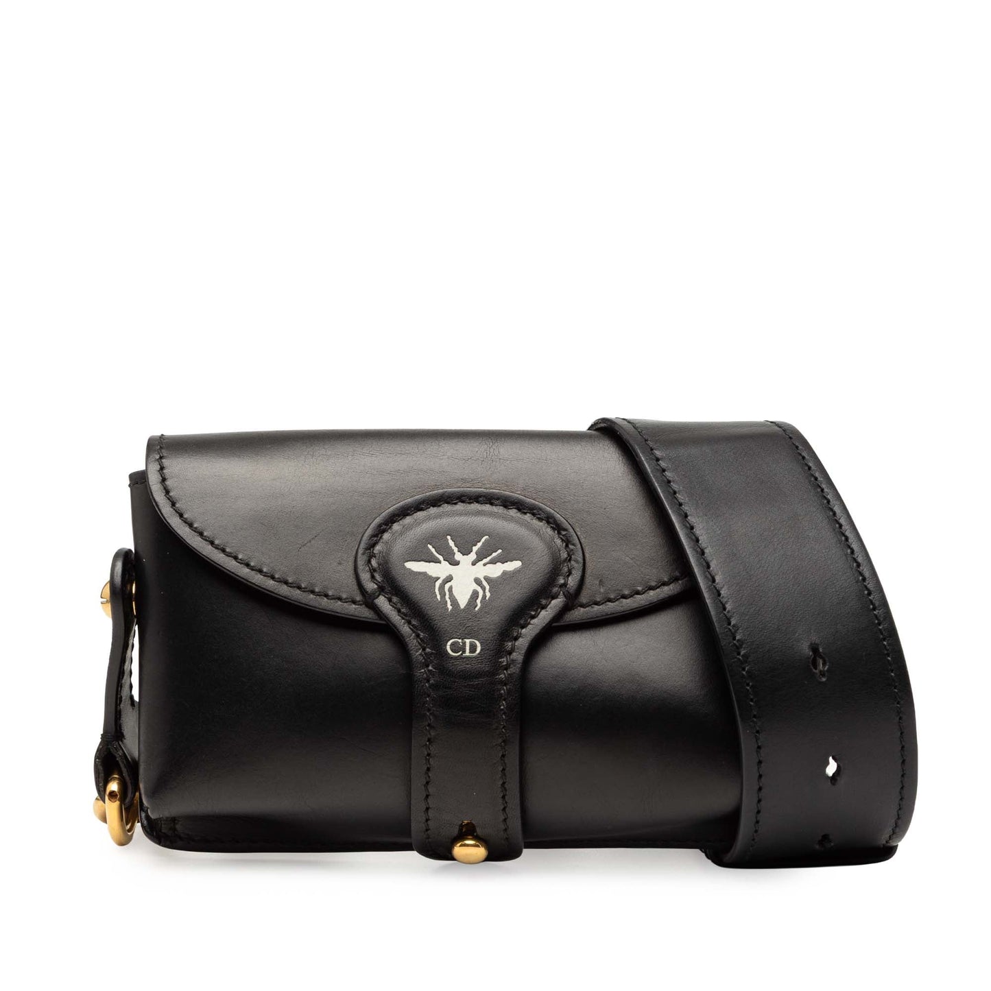 Dior Handbag D Bee Saddle Bag Leather Black Mini Crossbody Bag