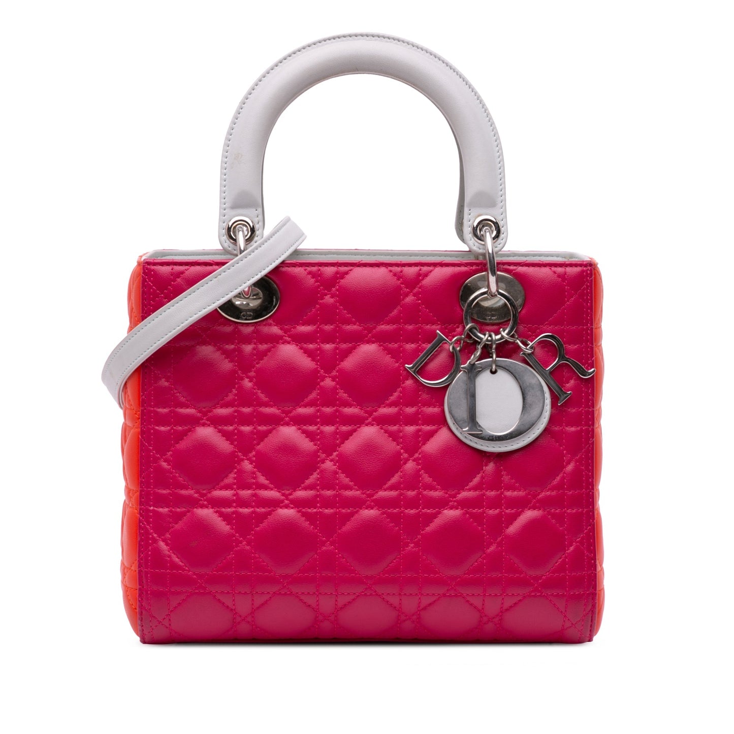 Dior Handbag Tricolor Cannage Lady Satchel Lambskin Pink Medium Satchel Bag
