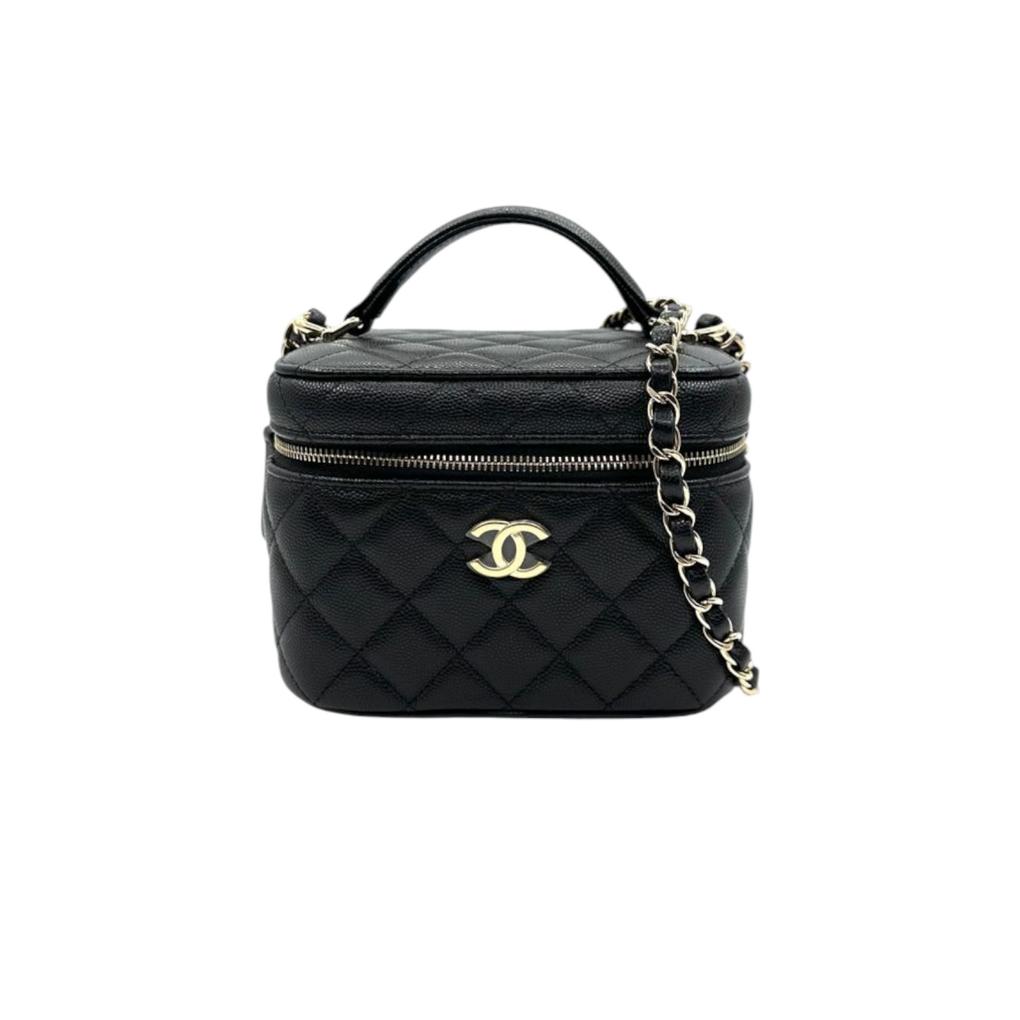 Chanel Top Handle Vanity Case With Chain Caviar Leather Black Crossbody Bag