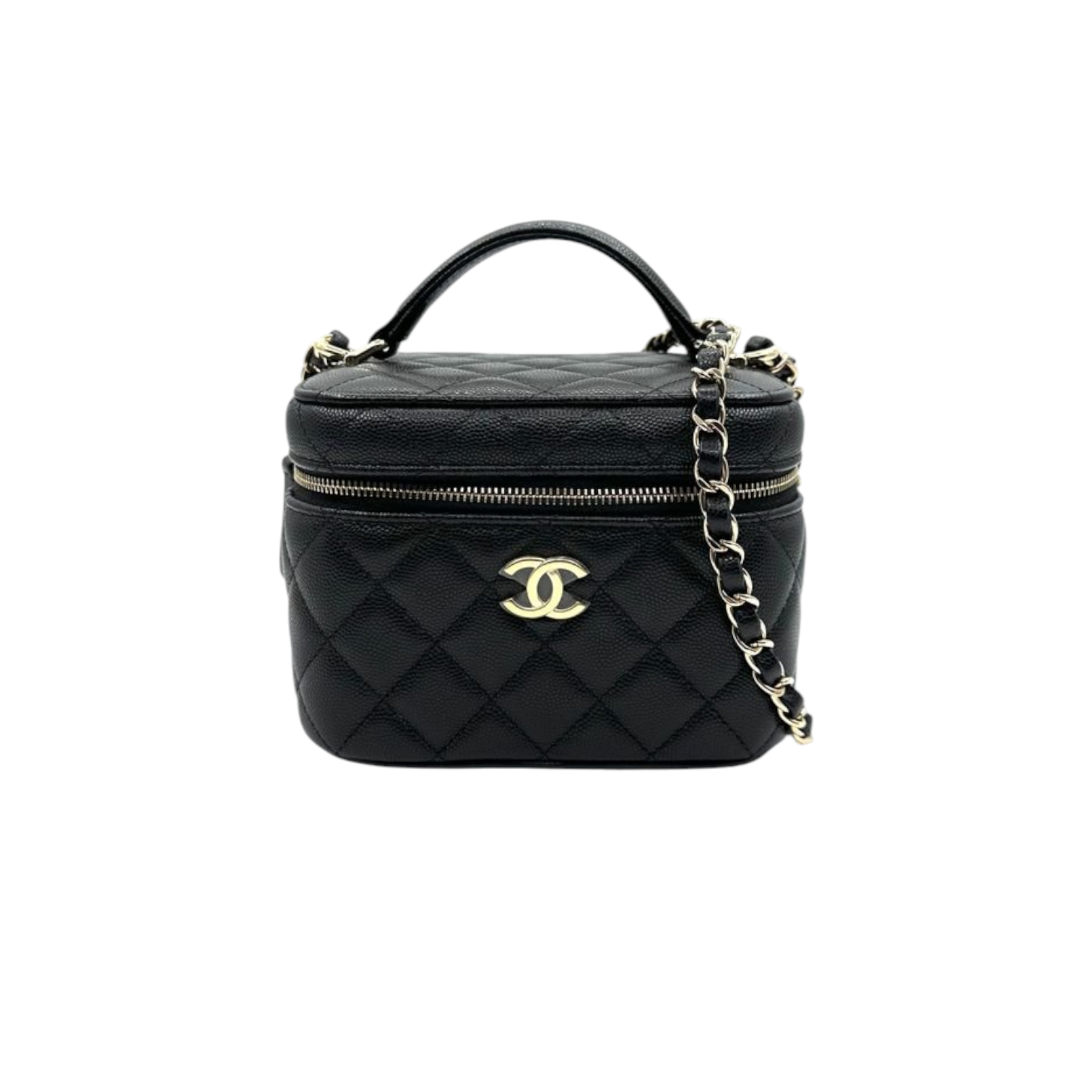 Chanel Top Handle Vanity Case With Chain Caviar Leather Black Crossbody Bag