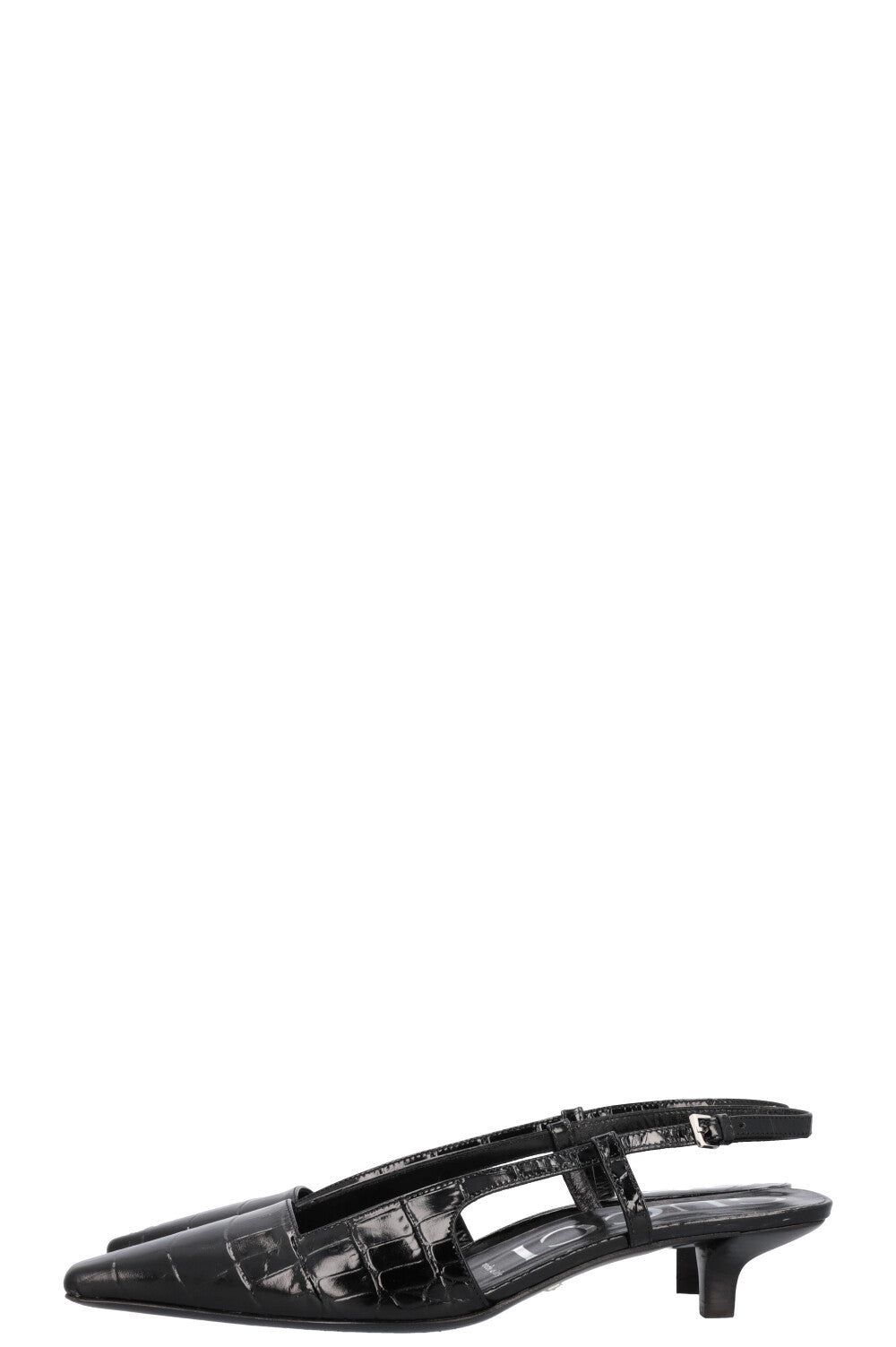 GUCCI Aria Croc Embossed Slingback Heels Black