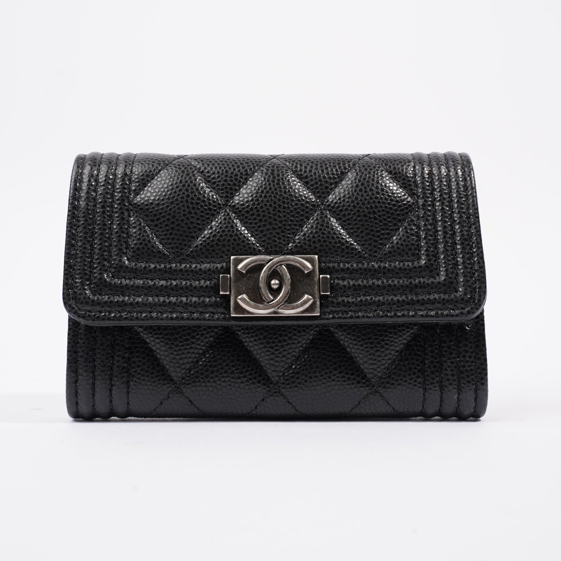 Chanel Tri-fold Boy Small Wallet Black Caviar Leather