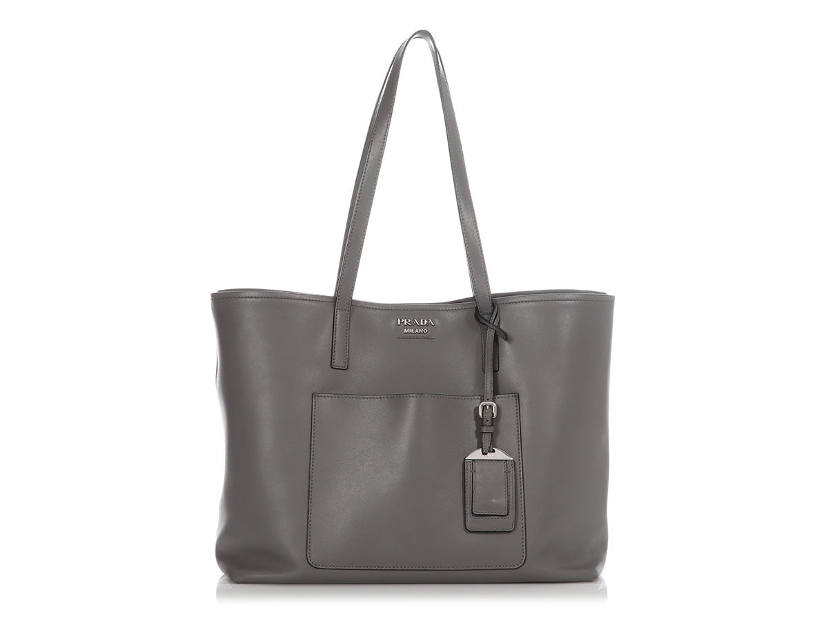 Prada City Calf Shopping Tote Gray Tote Bag