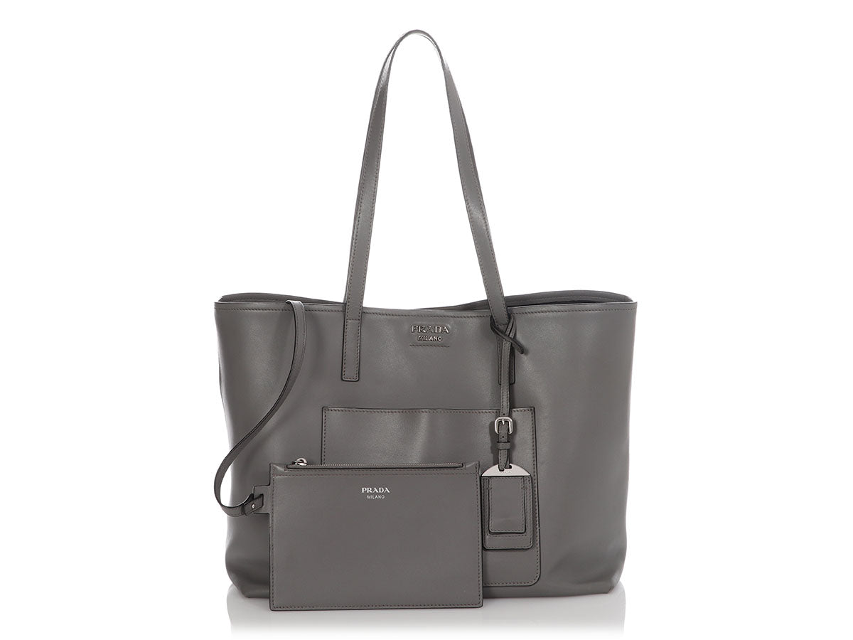 Prada City Calf Shopping Tote Gray Tote Bag