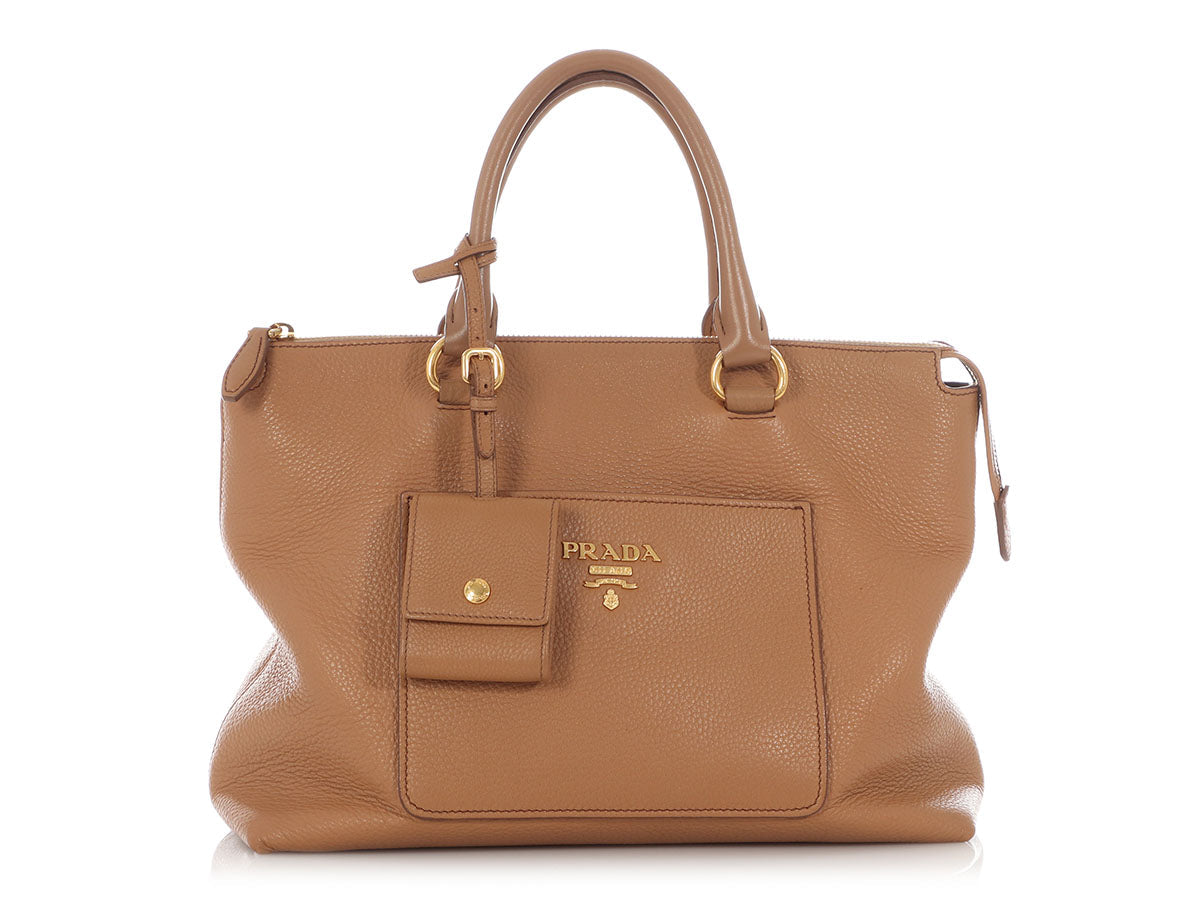 Prada Camel Daino Pocket Tote Vitello Tote Bag