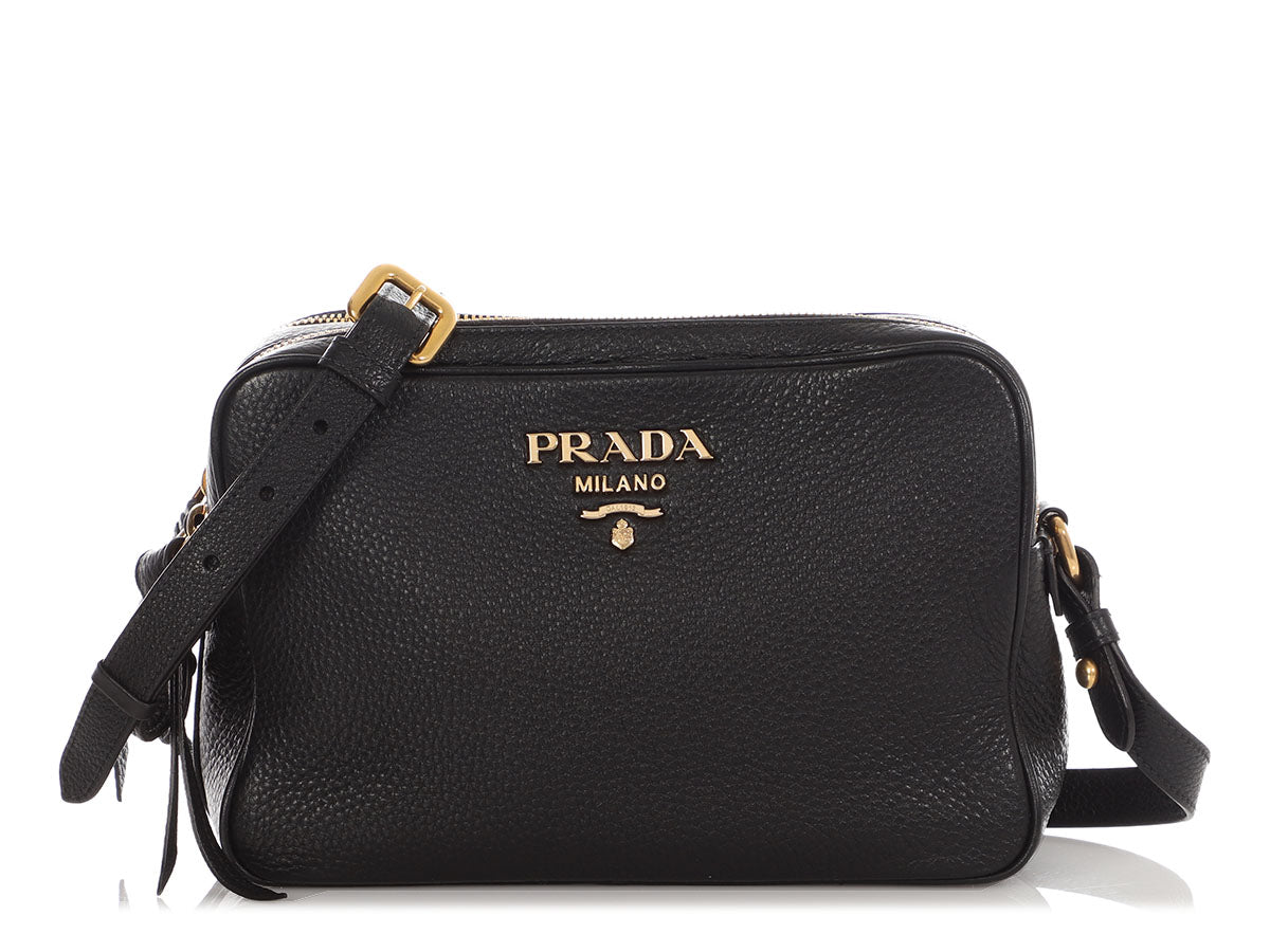 Prada Double Phenix Camera Bag Vitello Black Zip Shoulder Bag