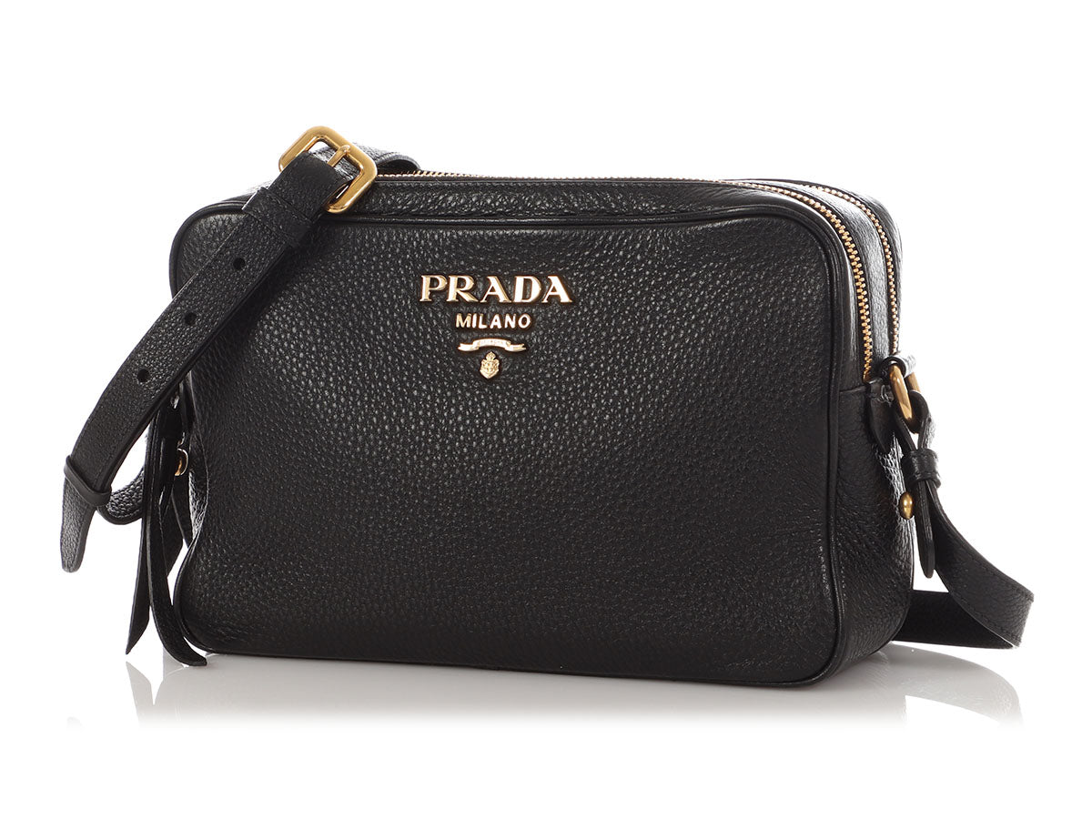 Prada Double Phenix Camera Bag Vitello Black Zip Shoulder Bag