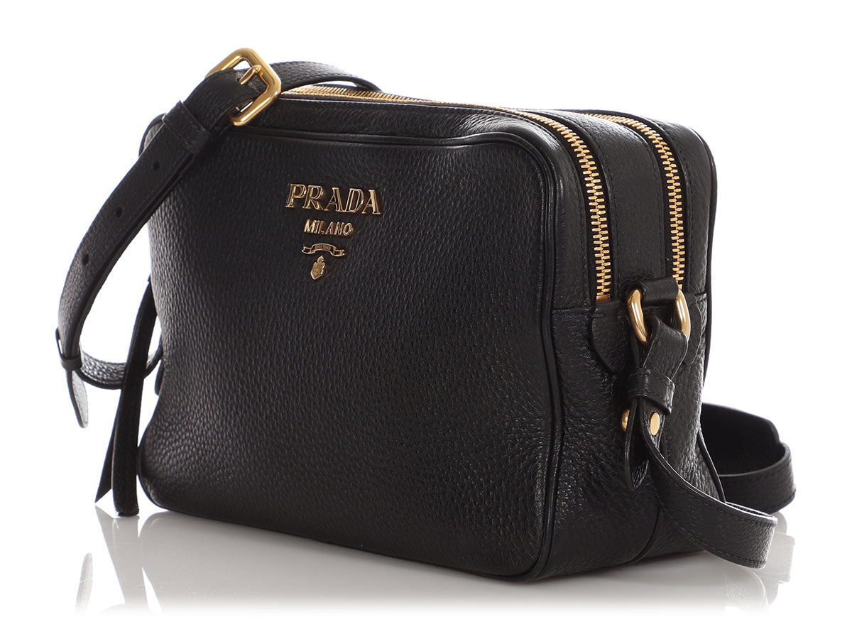 Prada Double Phenix Camera Bag Vitello Black Zip Shoulder Bag