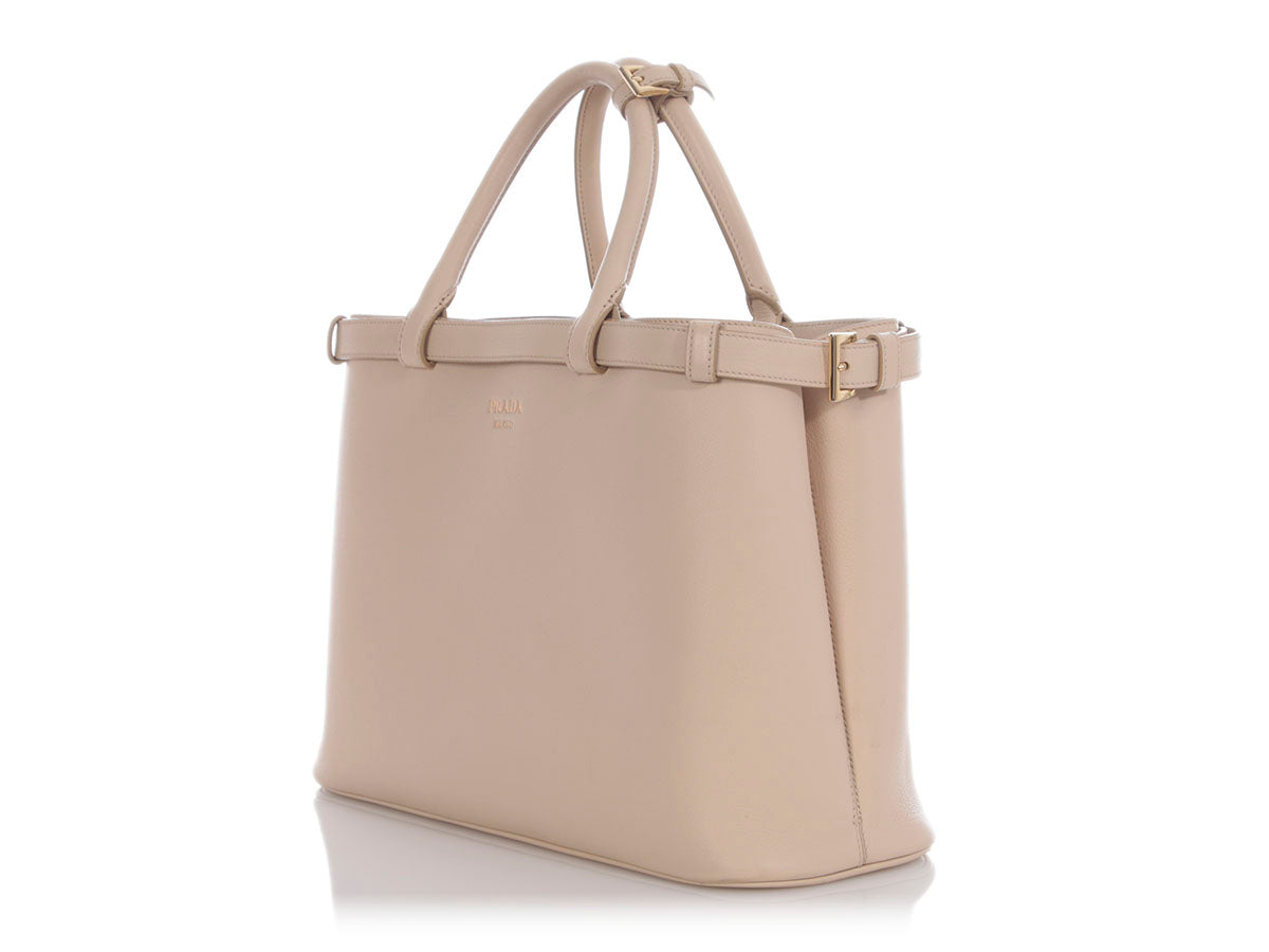 Prada Double Belt Tote Cream