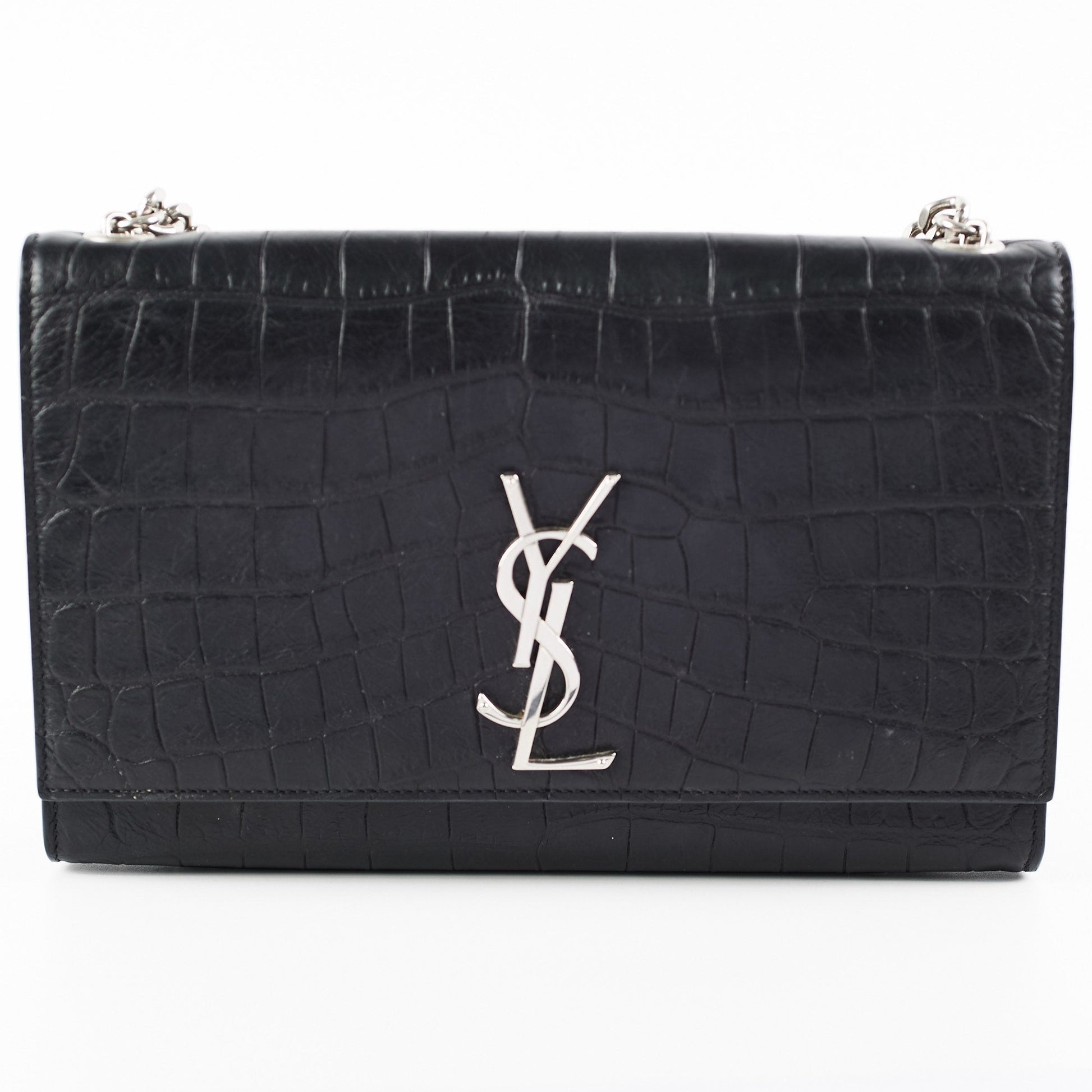 YSL Saint Laurent Croc Kate Crossbody Bag Black Medium