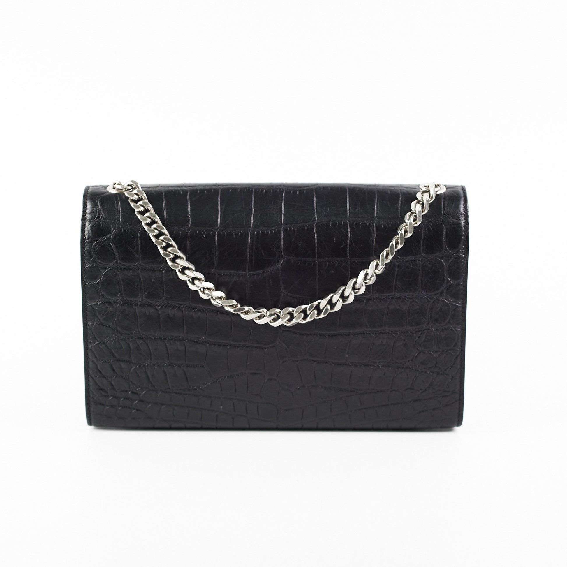 YSL Saint Laurent Croc Kate Crossbody Bag Black Medium