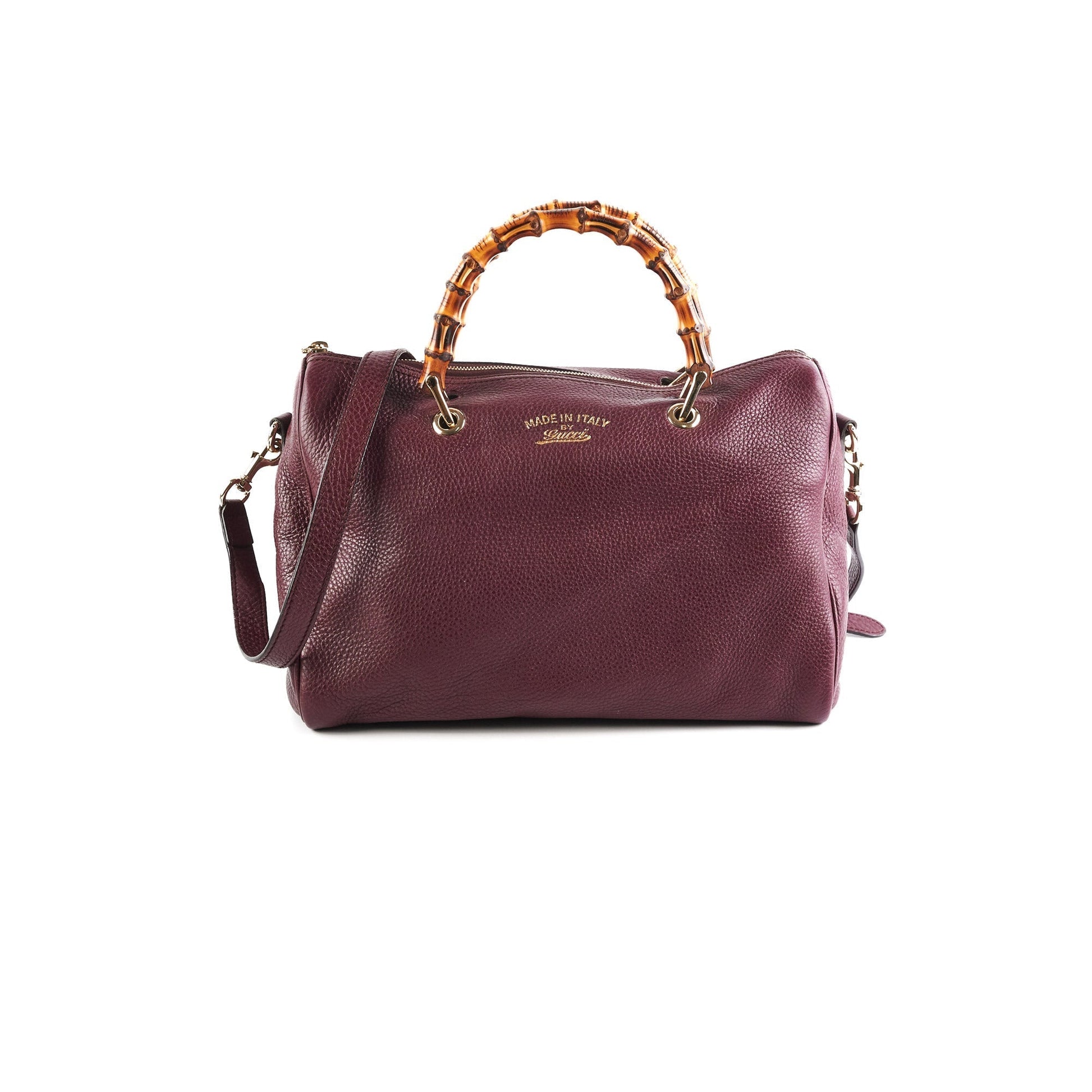 Gucci Bamboo Burgundy Handbag Medium Travel Bag