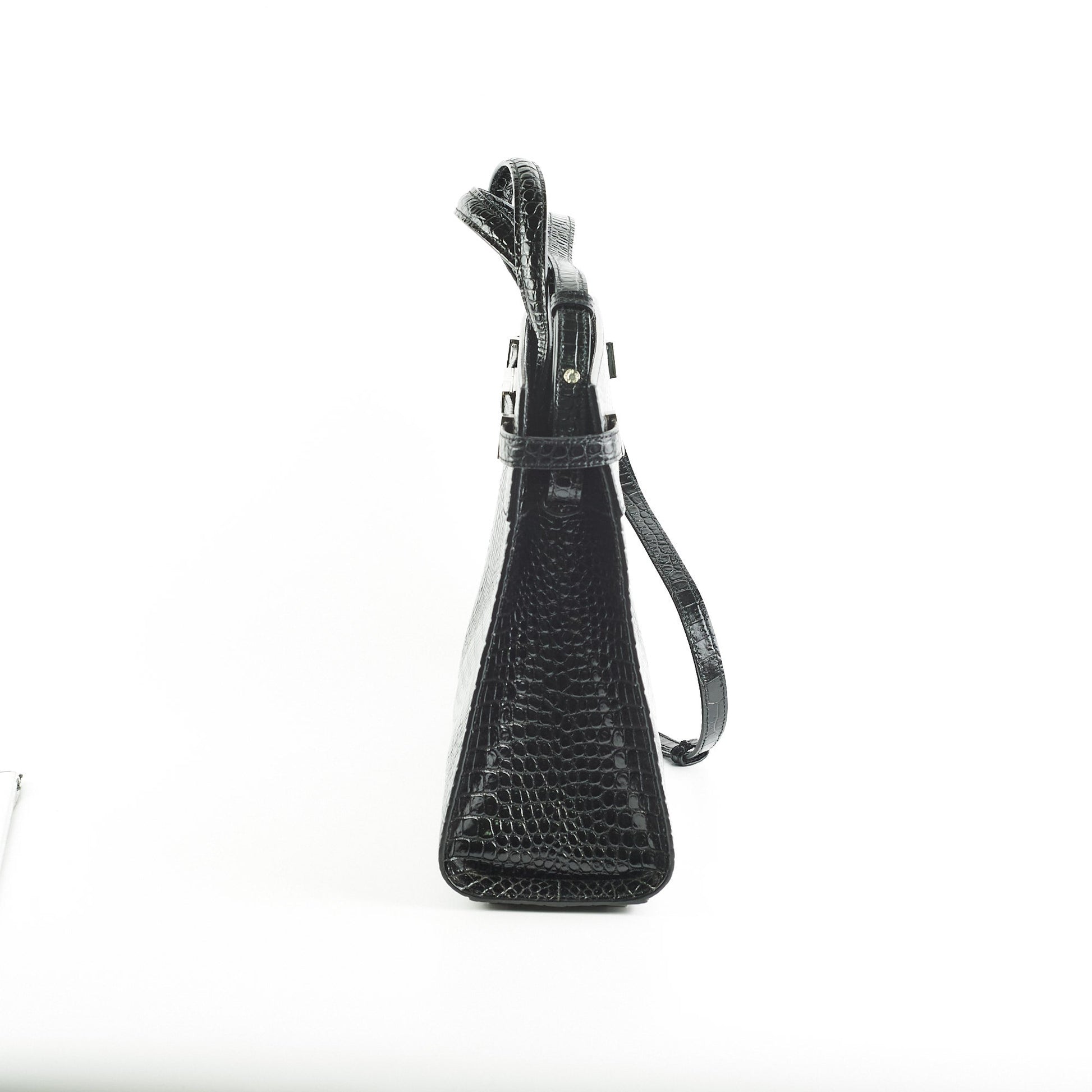 YSL Saint Laurent Manhattan Shopper Croc Tote Black Embossed Shoulder Bag