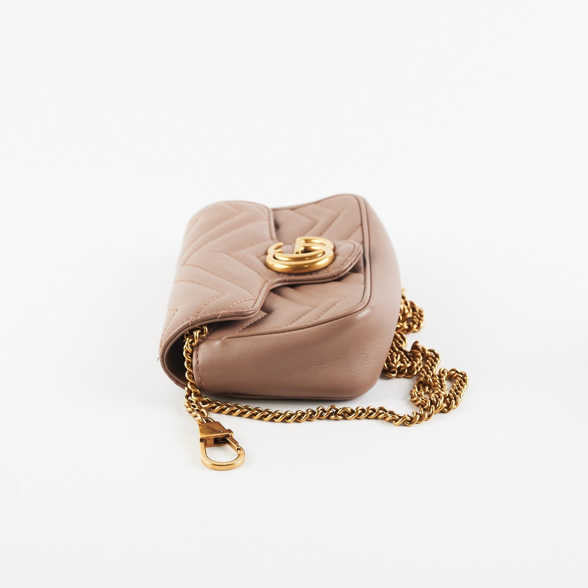 Gucci Supermini Marmont Dusty Crossbody Bag Matelasse Pink