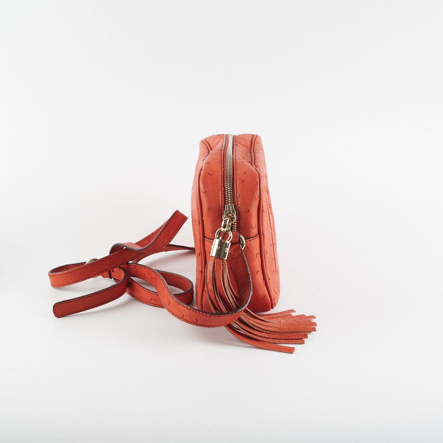 Gucci Ostrich Soho Disco Orange Crossbody Bag