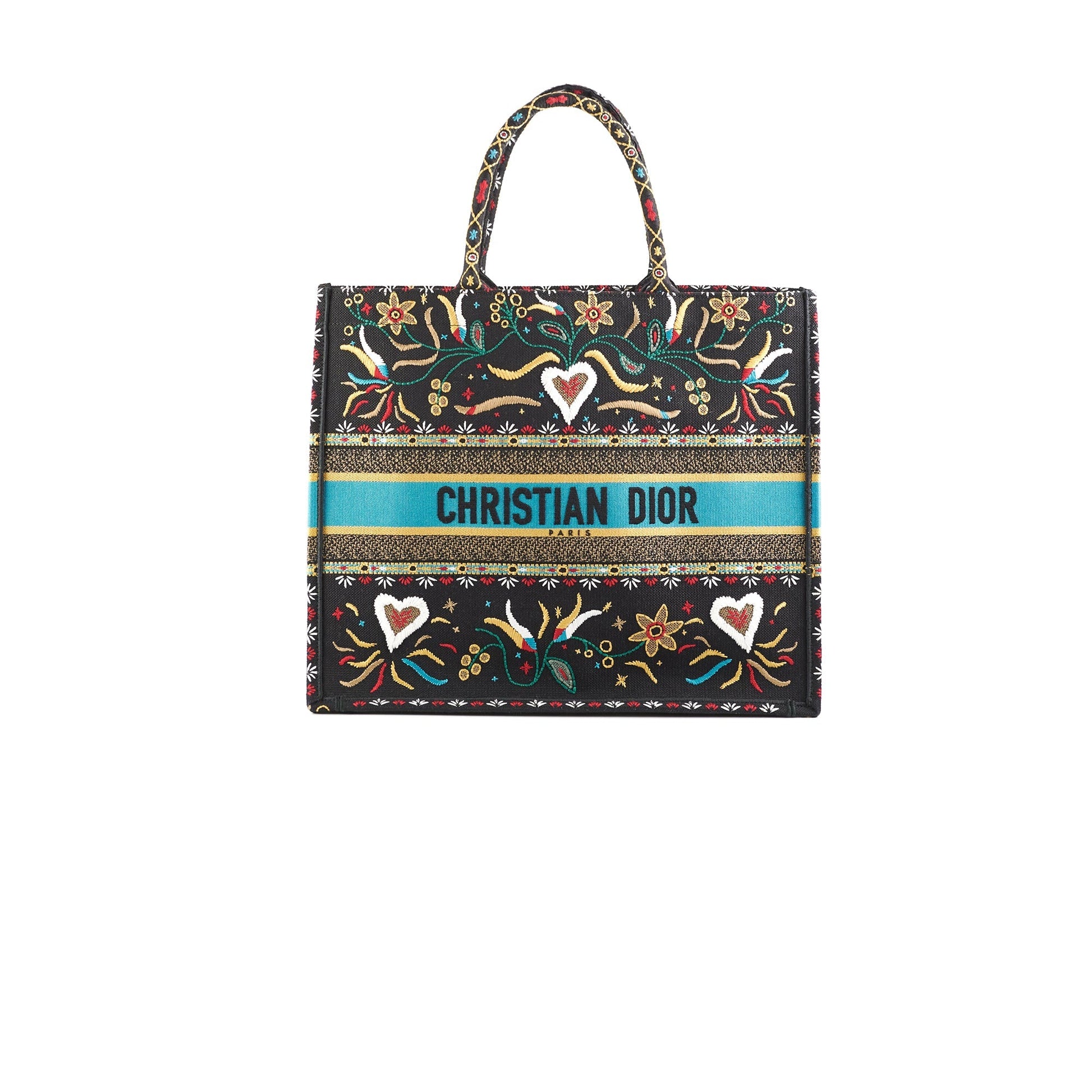 Dior Christian Multicolour Embroidery Book Tote Black Large Tote Bag