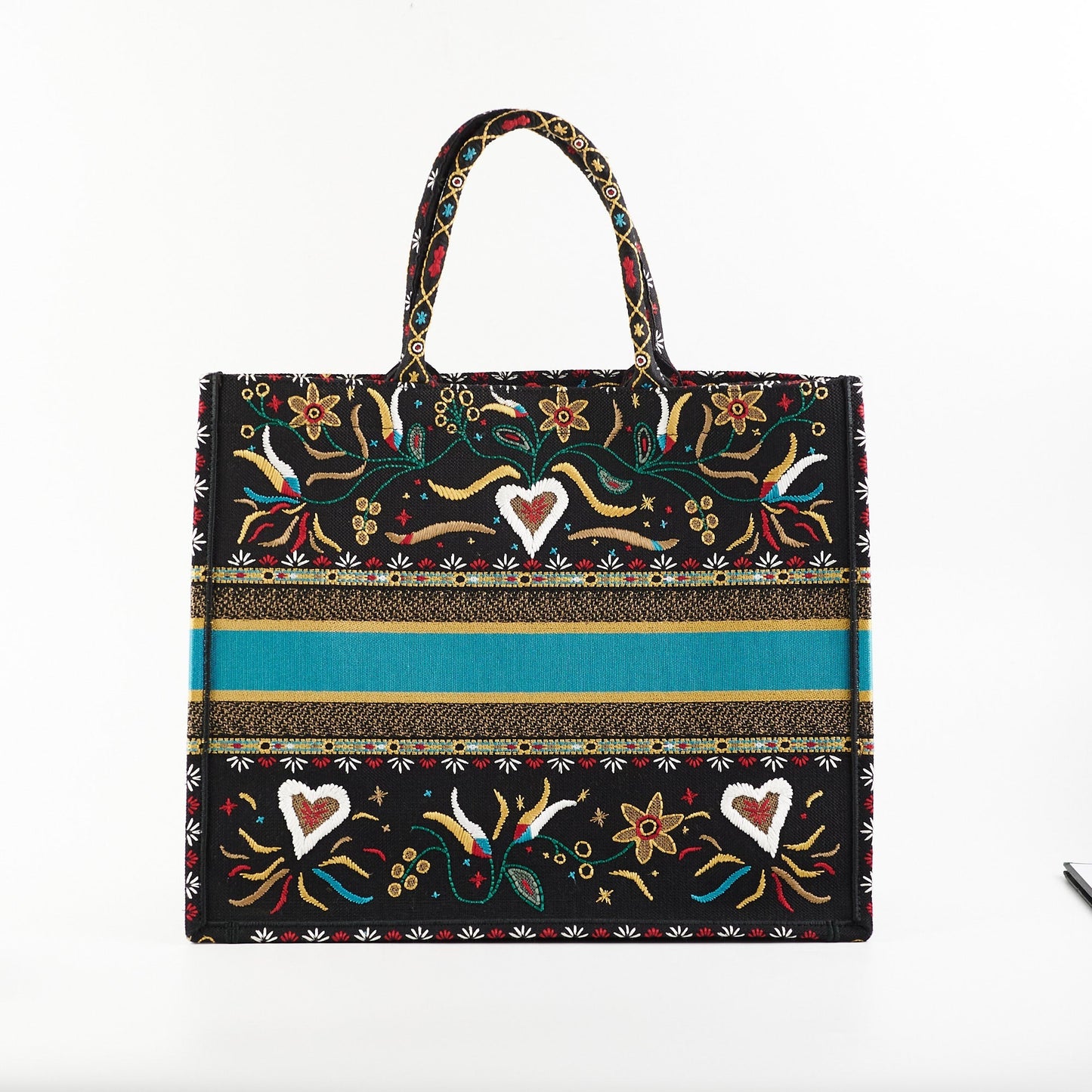 Dior Christian Multicolour Embroidery Book Tote Black Large Tote Bag