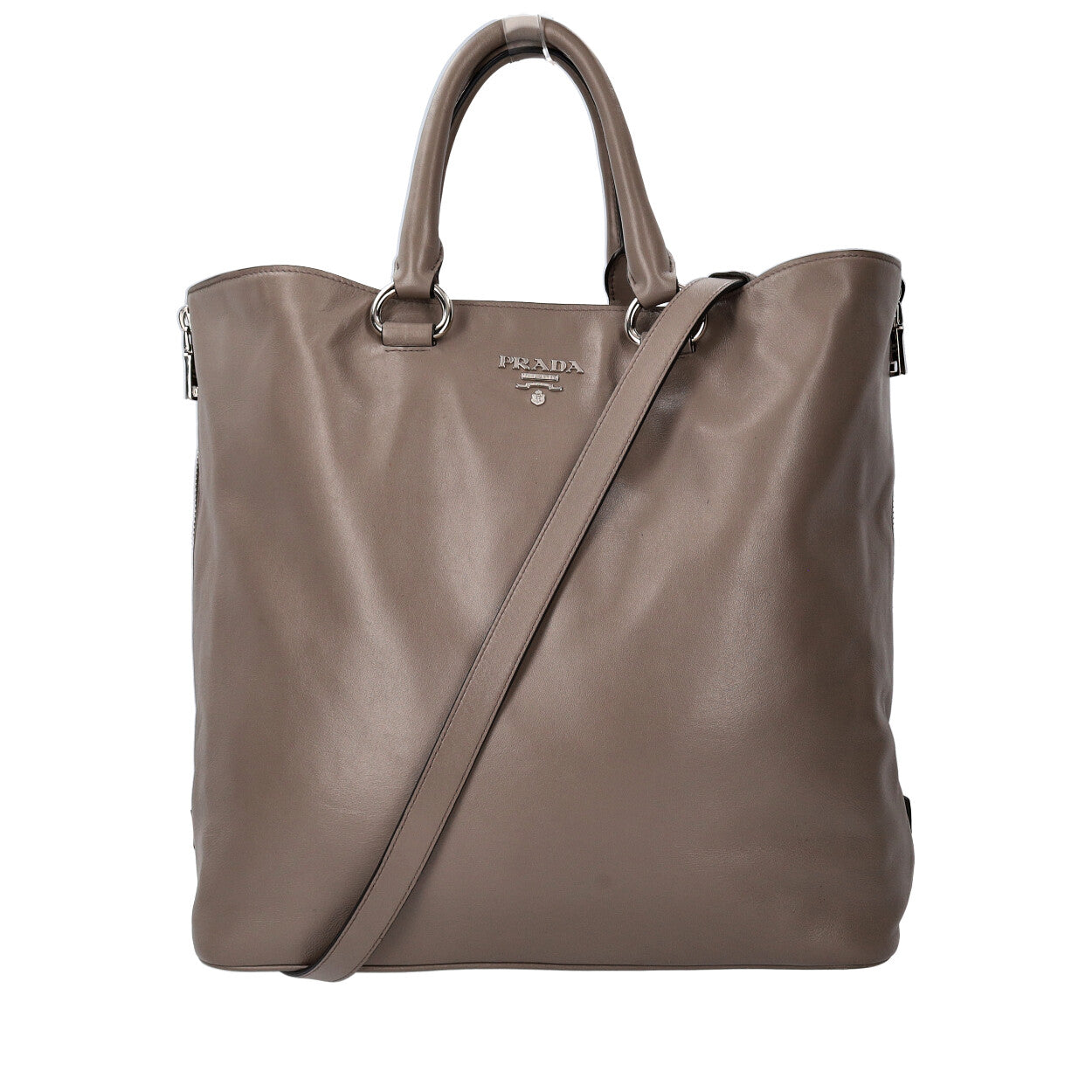 Prada Side Tote Grey Leather Gray Zip Tote Bag