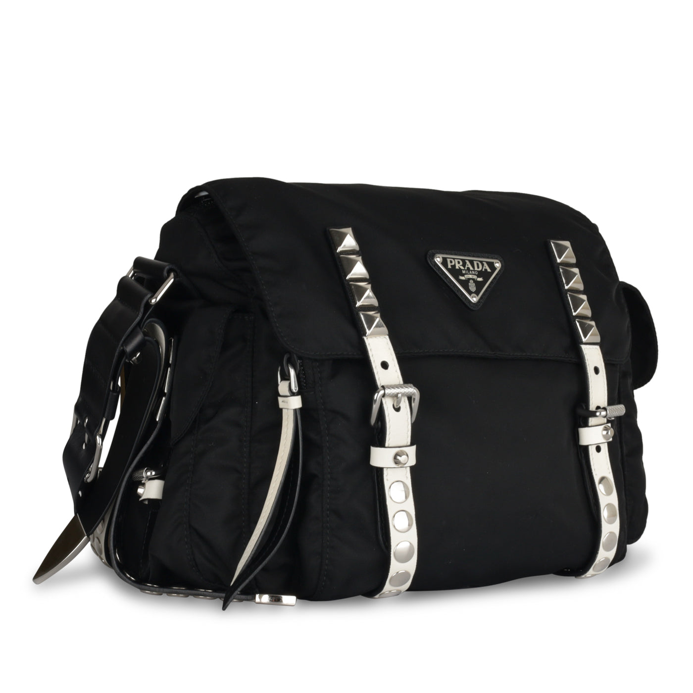 Prada Studded Vela Messenger Bag Crossbody Bag