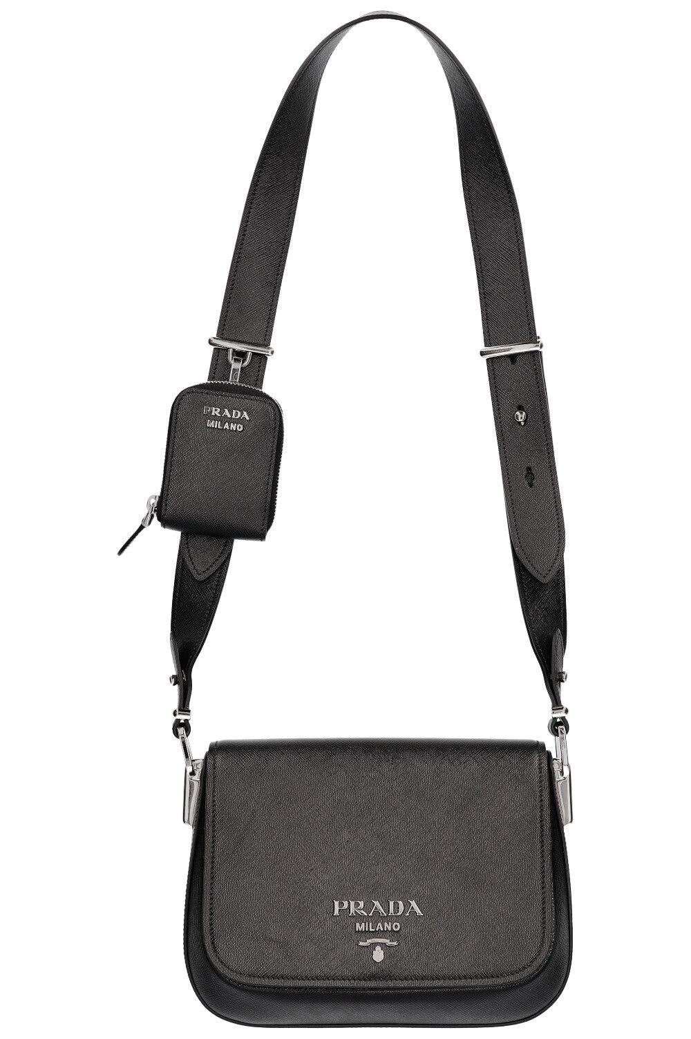Prada Crossbody Bag Shoulder Bag with Pouch Saffiano Black