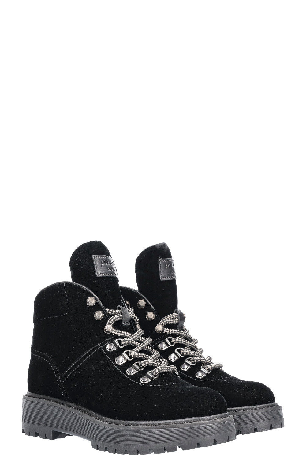 Prada Hiking Boots Velvet Black Shoes