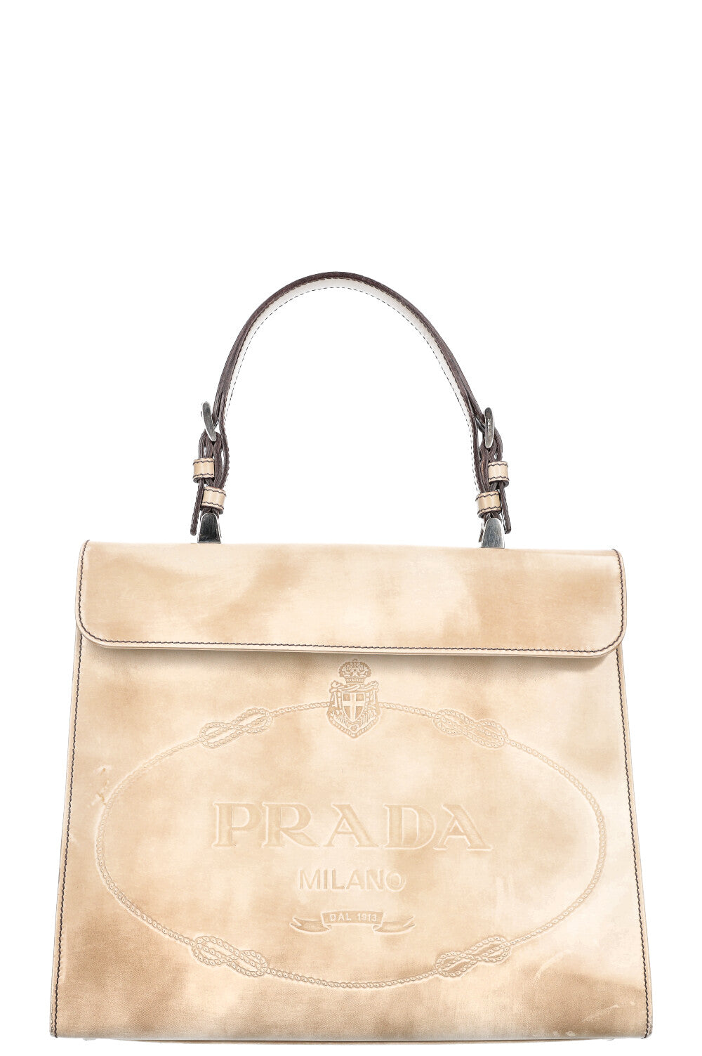 Prada Handbag Logo Top Handle Flap Bag Beige
