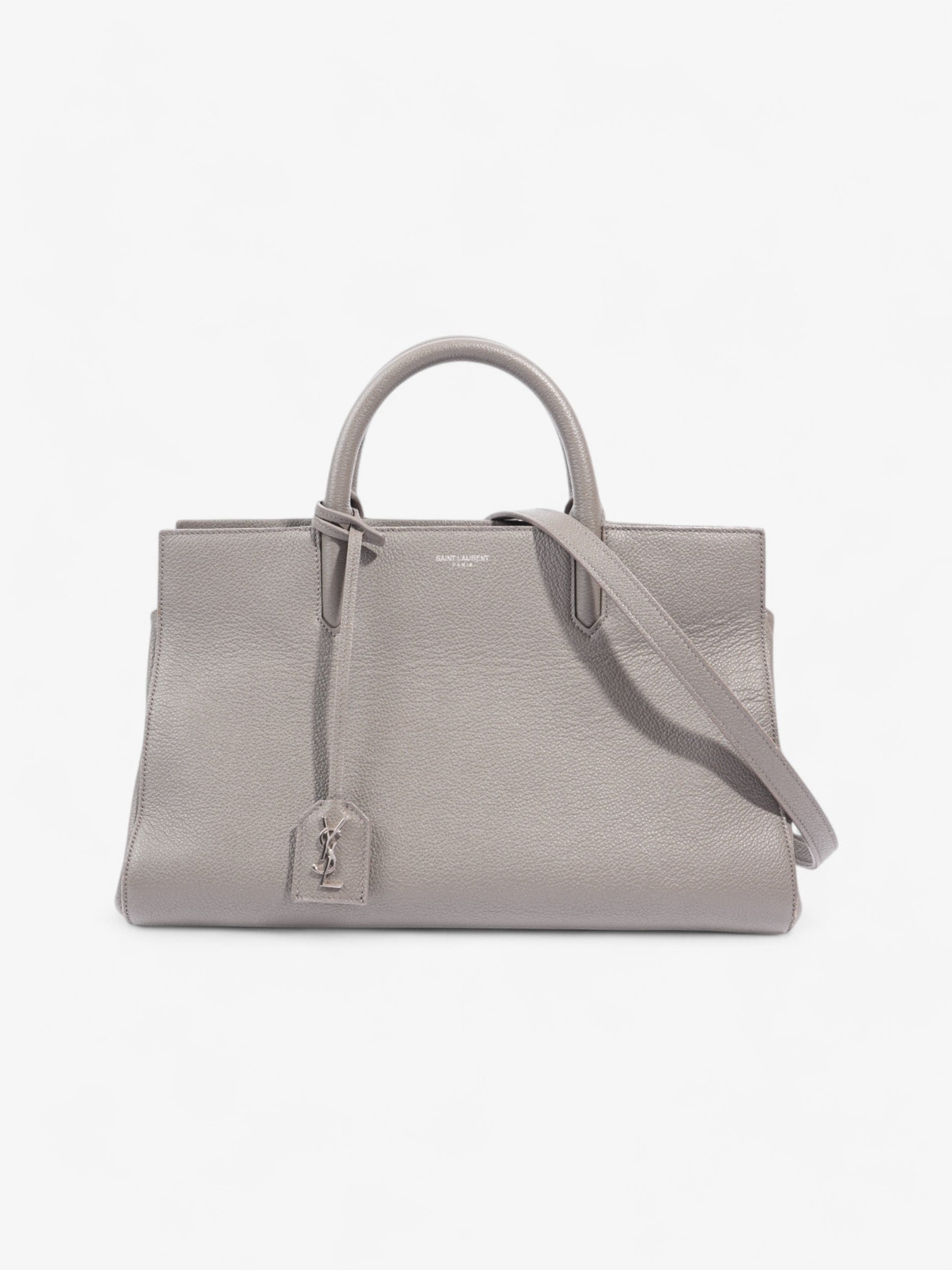 YSL Saint Laurent Rive Gauche Cabas Tote Grey Grained Leather Gray Crossbody Bag