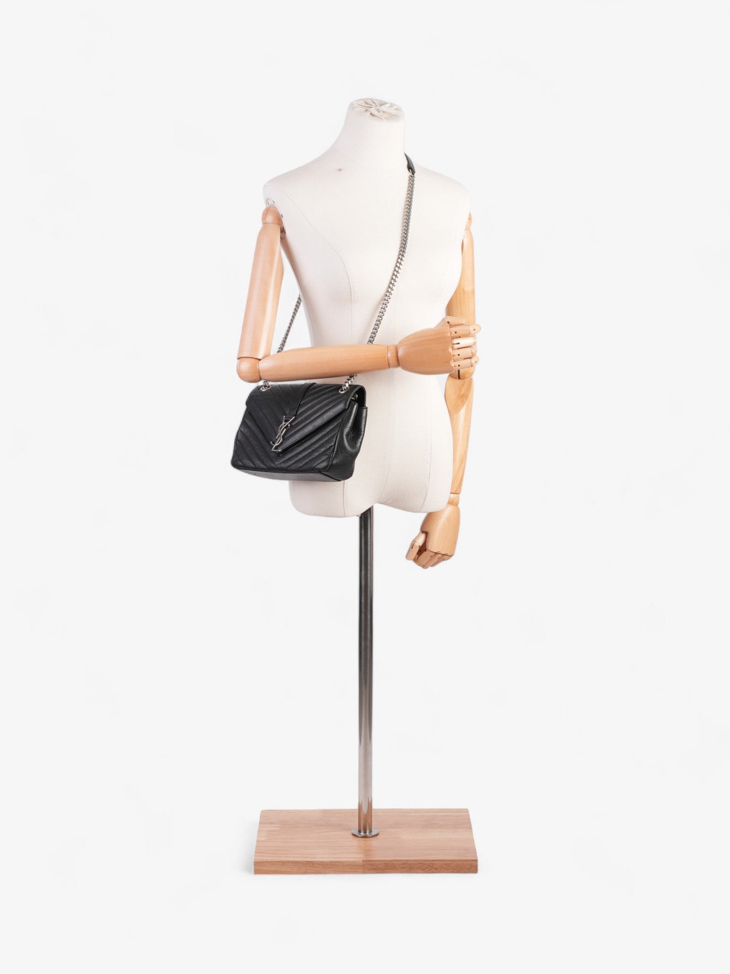 YSL Saint Laurent College Crossbody Bag Leather Lambskin Black Lambskin Leather Medium