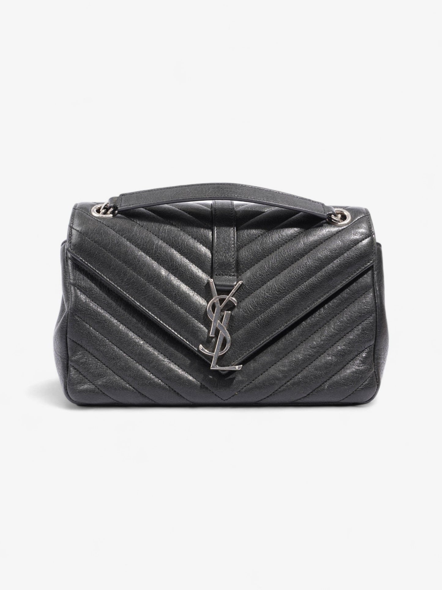 YSL Saint Laurent College Crossbody Bag Leather Lambskin Black Lambskin Leather Medium