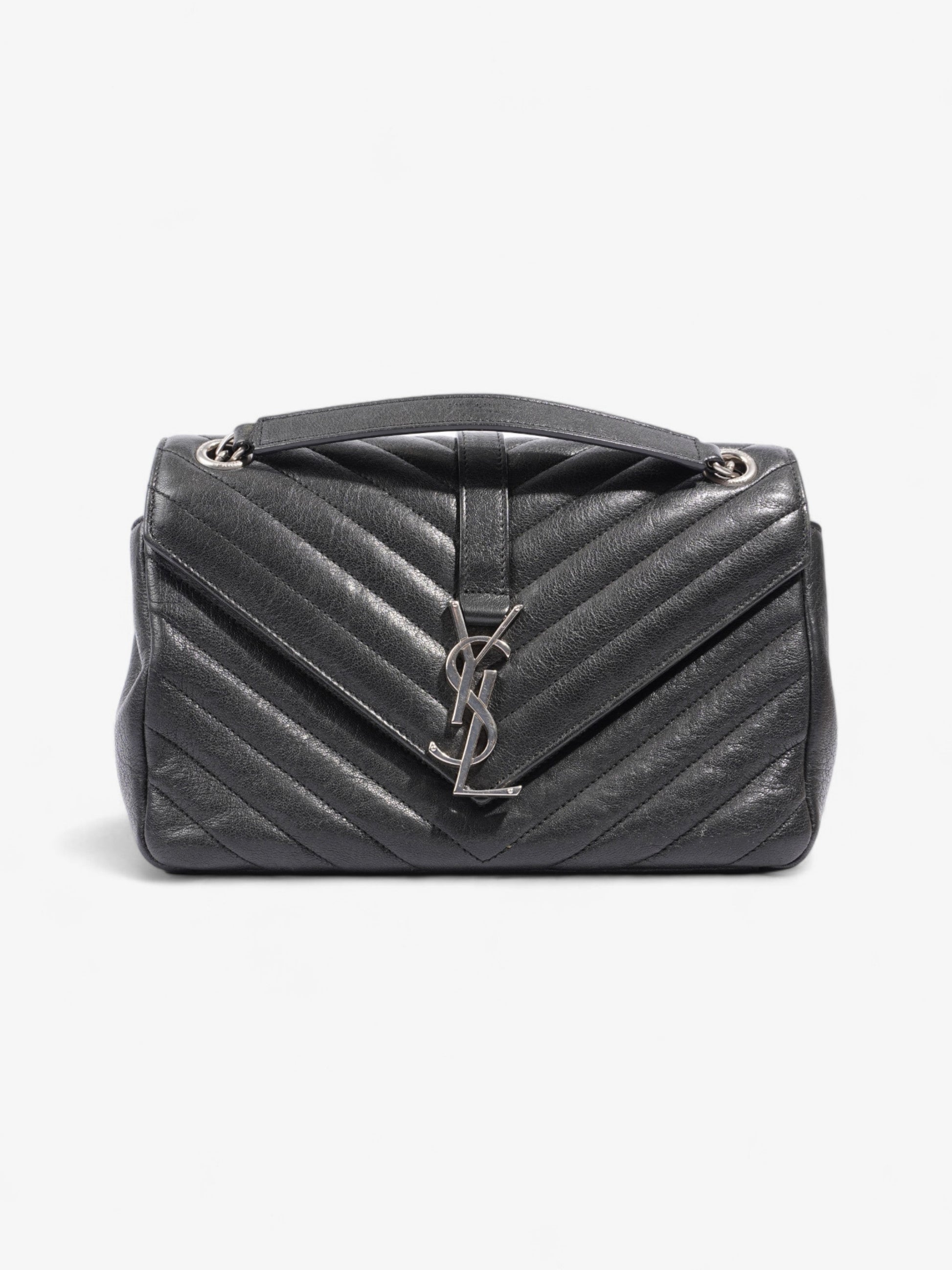 YSL Saint Laurent College Crossbody Bag Leather Lambskin Black Lambskin Leather Medium