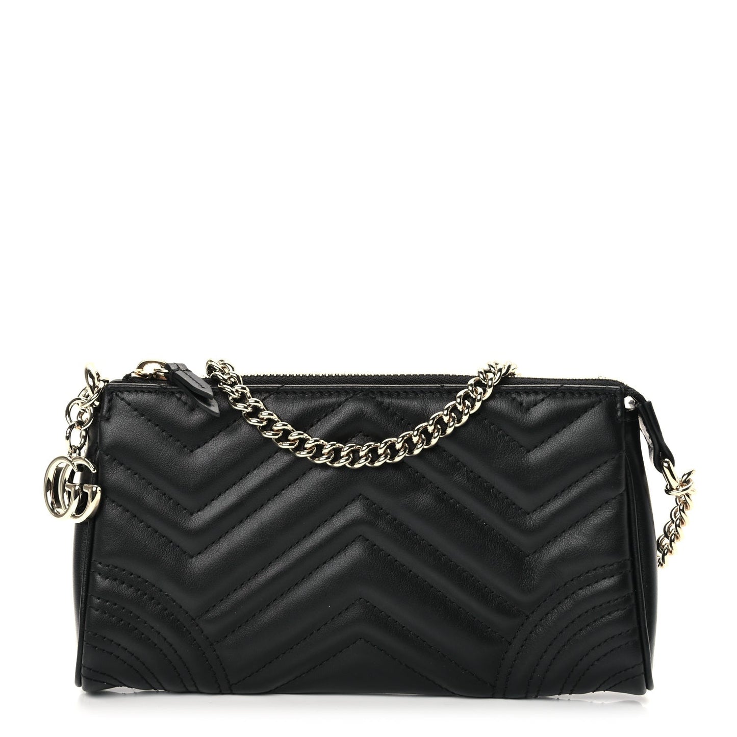 Gucci Calfskin Matelasse Chevron Small GG Marmont Shoulder Bag Black