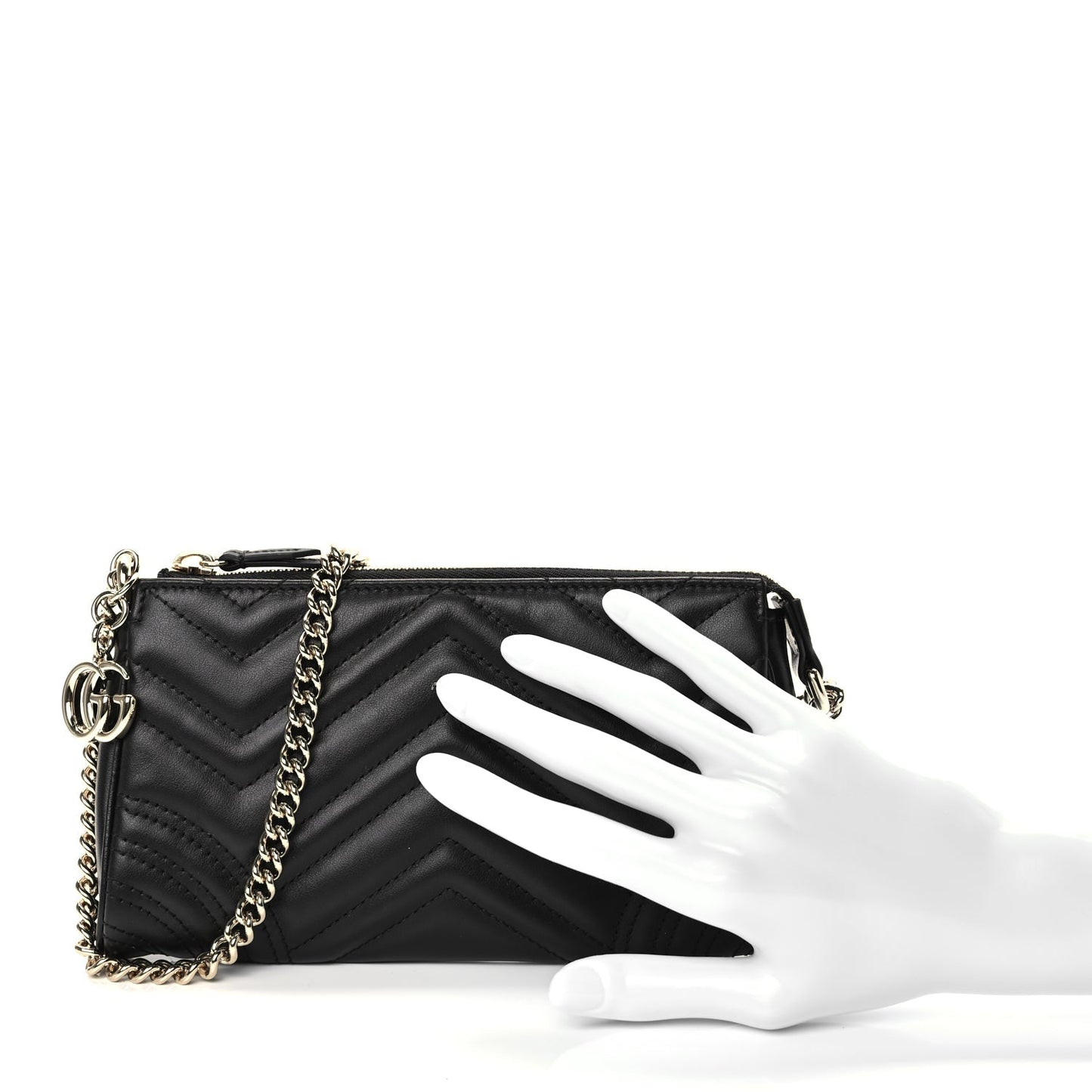 Gucci Calfskin Matelasse Chevron Small GG Marmont Shoulder Bag Black