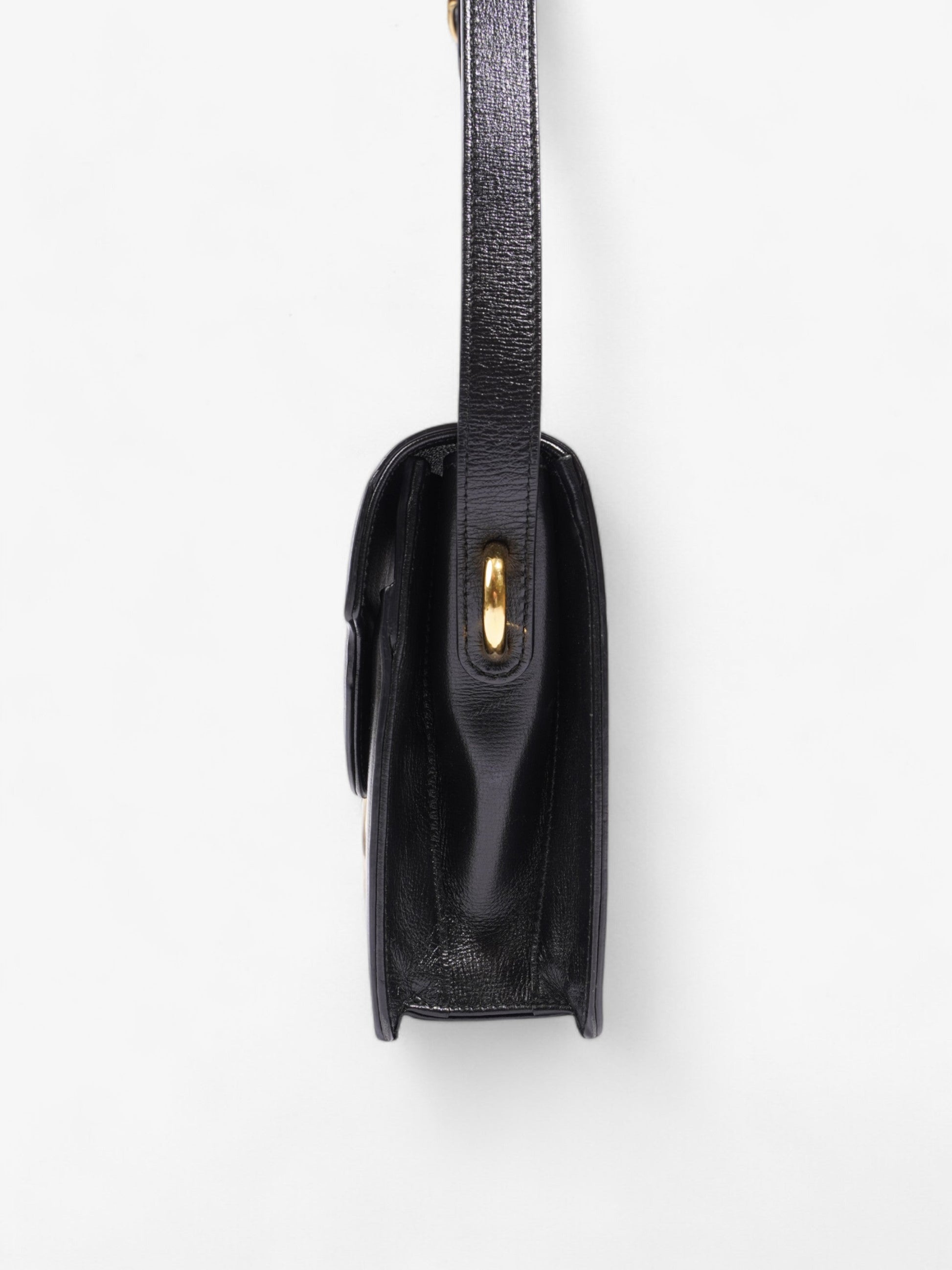 Gucci Torchon Ring Calfskin Crossbody Bag Leather Black Jewelry