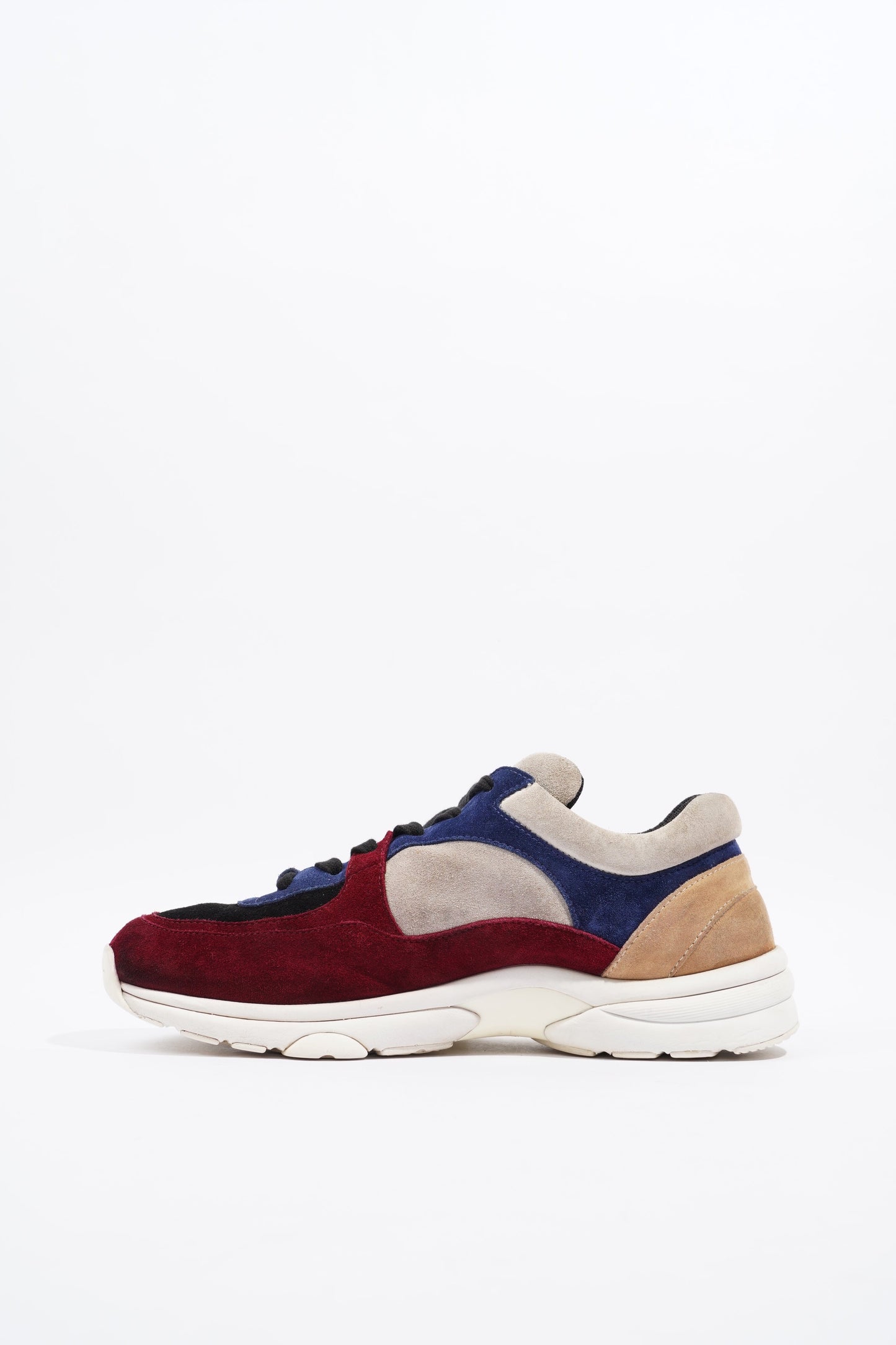 Chanel CC Logo Sneaker Maroon   Navy   Beige Suede EU 41.5 UK 7.5