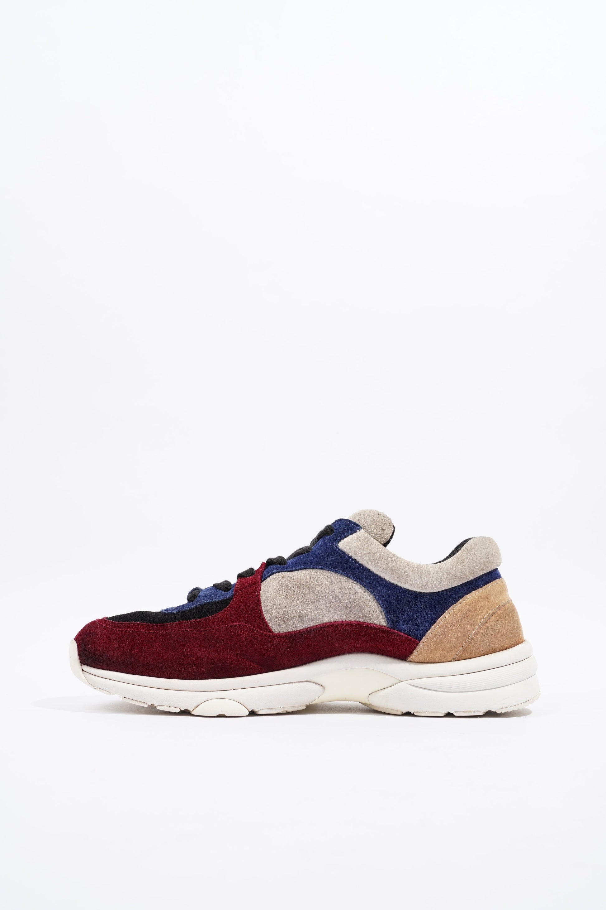 Chanel CC Logo Sneaker Maroon   Navy   Beige Suede EU 41.5 UK 7.5