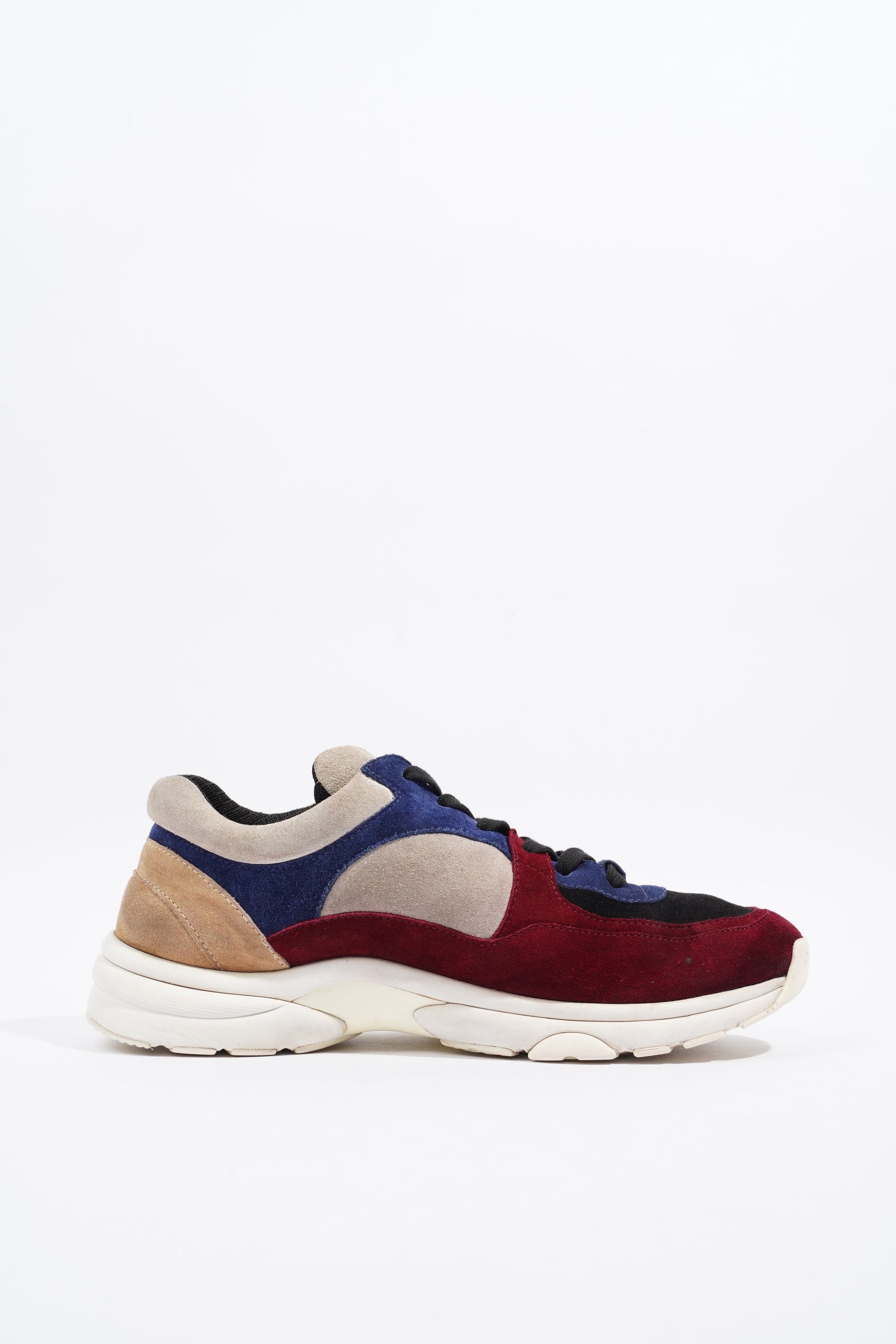 Chanel CC Logo Sneaker Maroon   Navy   Beige Suede EU 41.5 UK 7.5