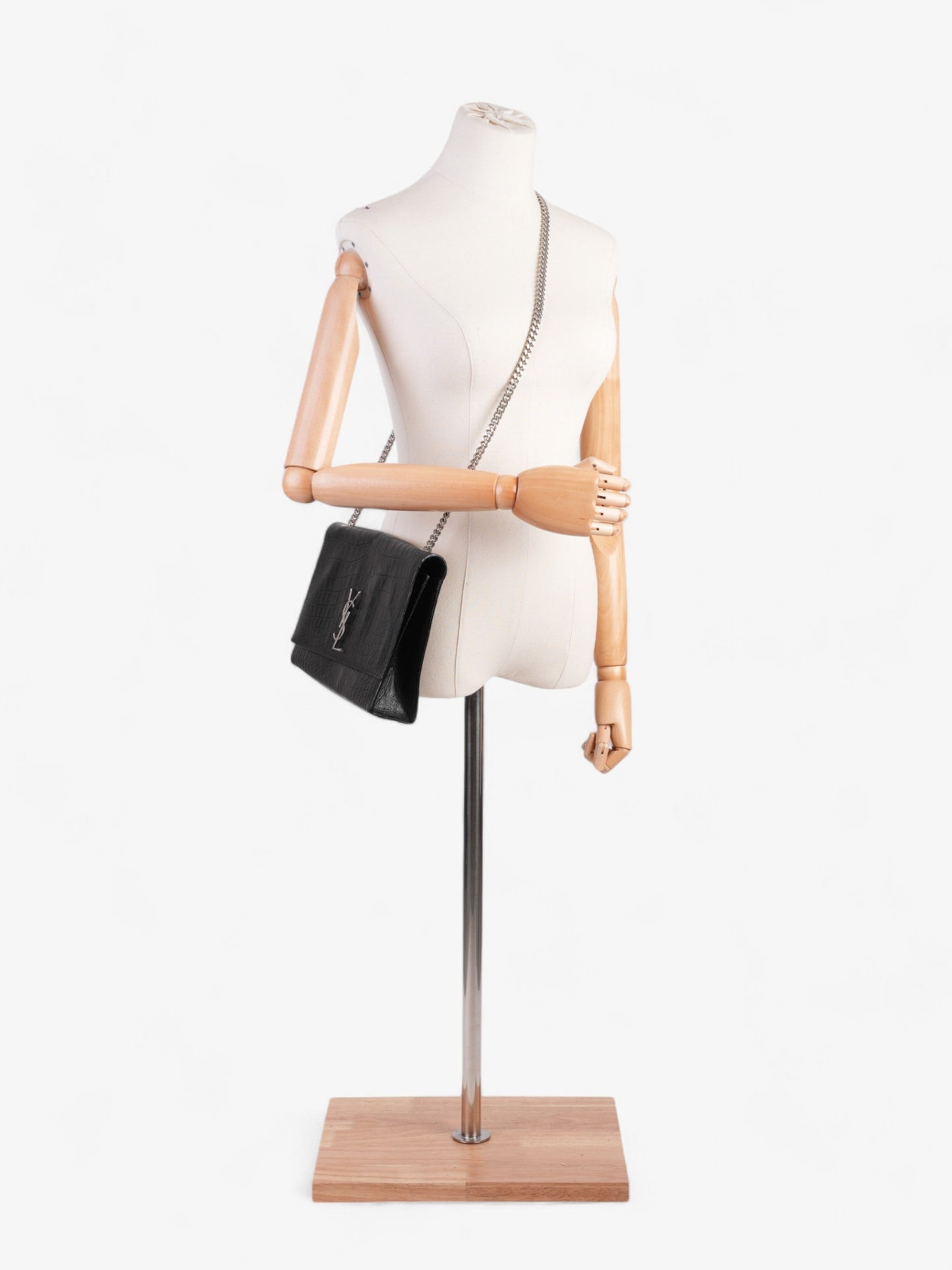 YSL Saint Laurent Kate Shoulder Bag Leather Black Embossed
