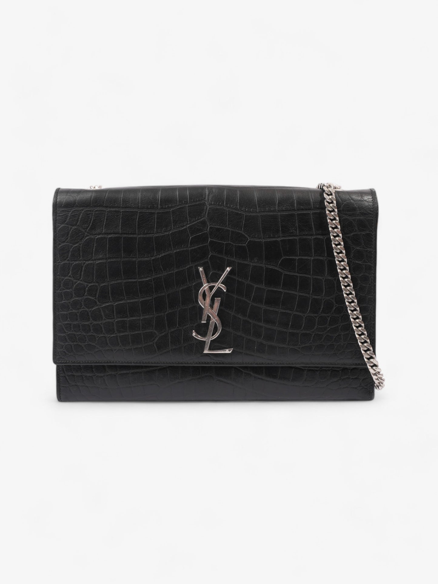 YSL Saint Laurent Kate Shoulder Bag Leather Black Embossed