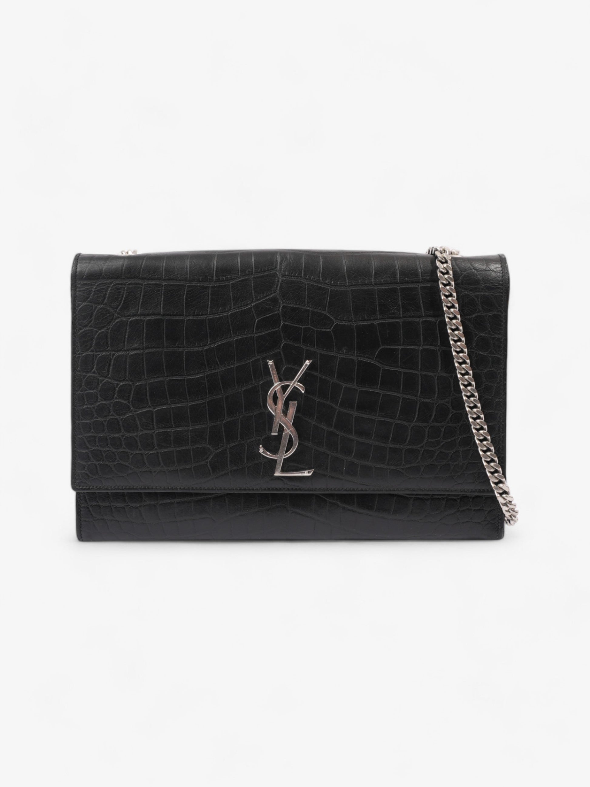 YSL Saint Laurent Kate Shoulder Bag Leather Black Embossed
