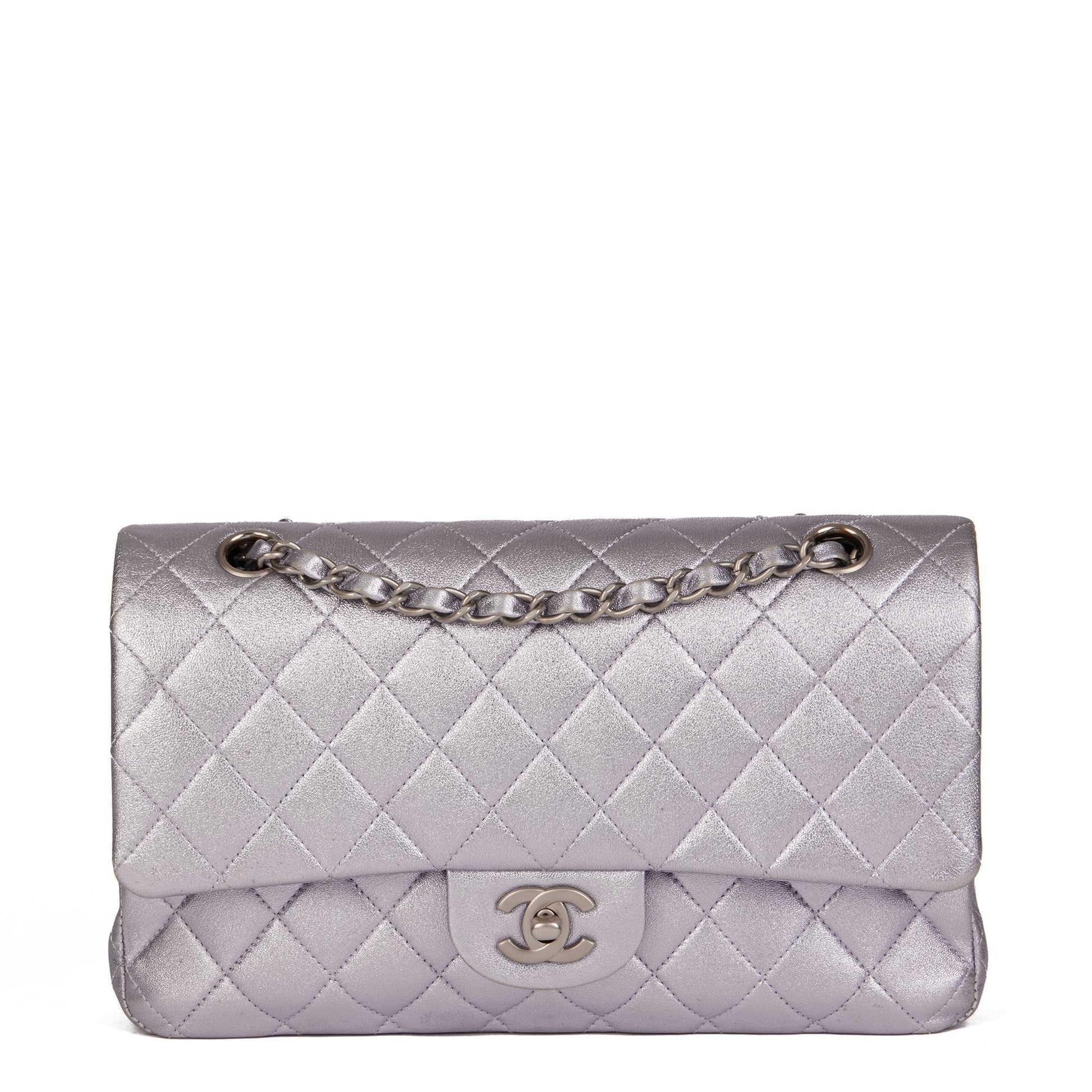 Chanel Pale Purple Quilted Metallic Lambskin Medium Classic Double Flap Bag