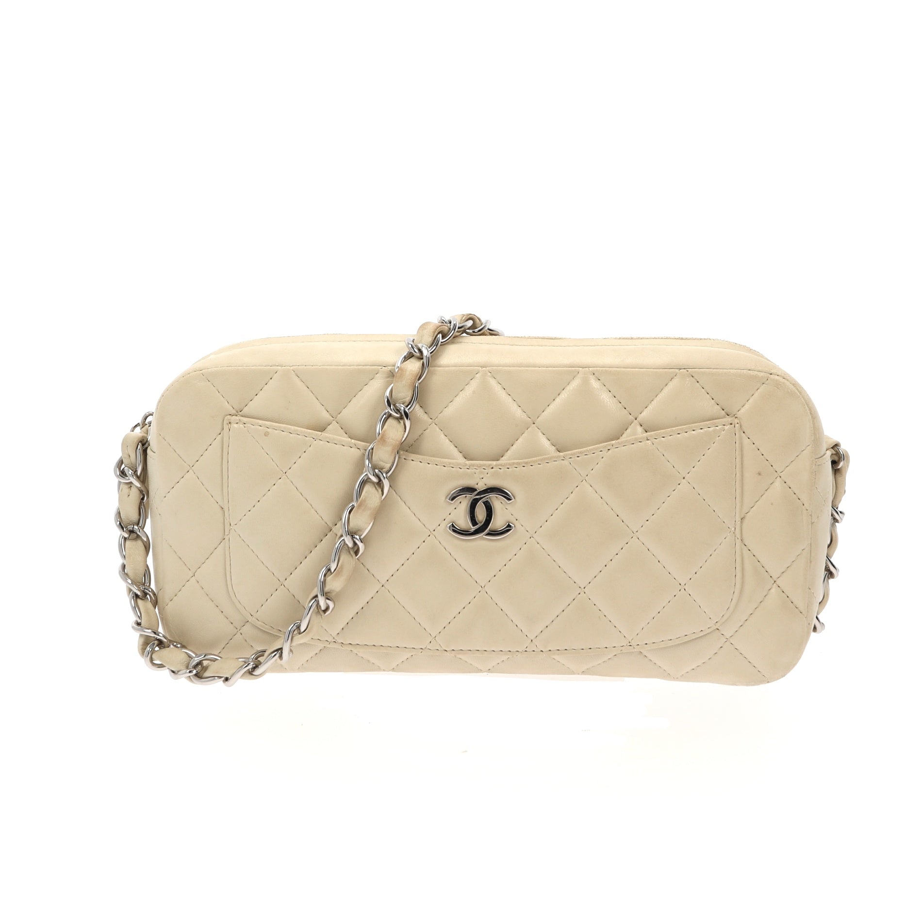 CHANEL Camera Shoulder Bag in Beige Leather