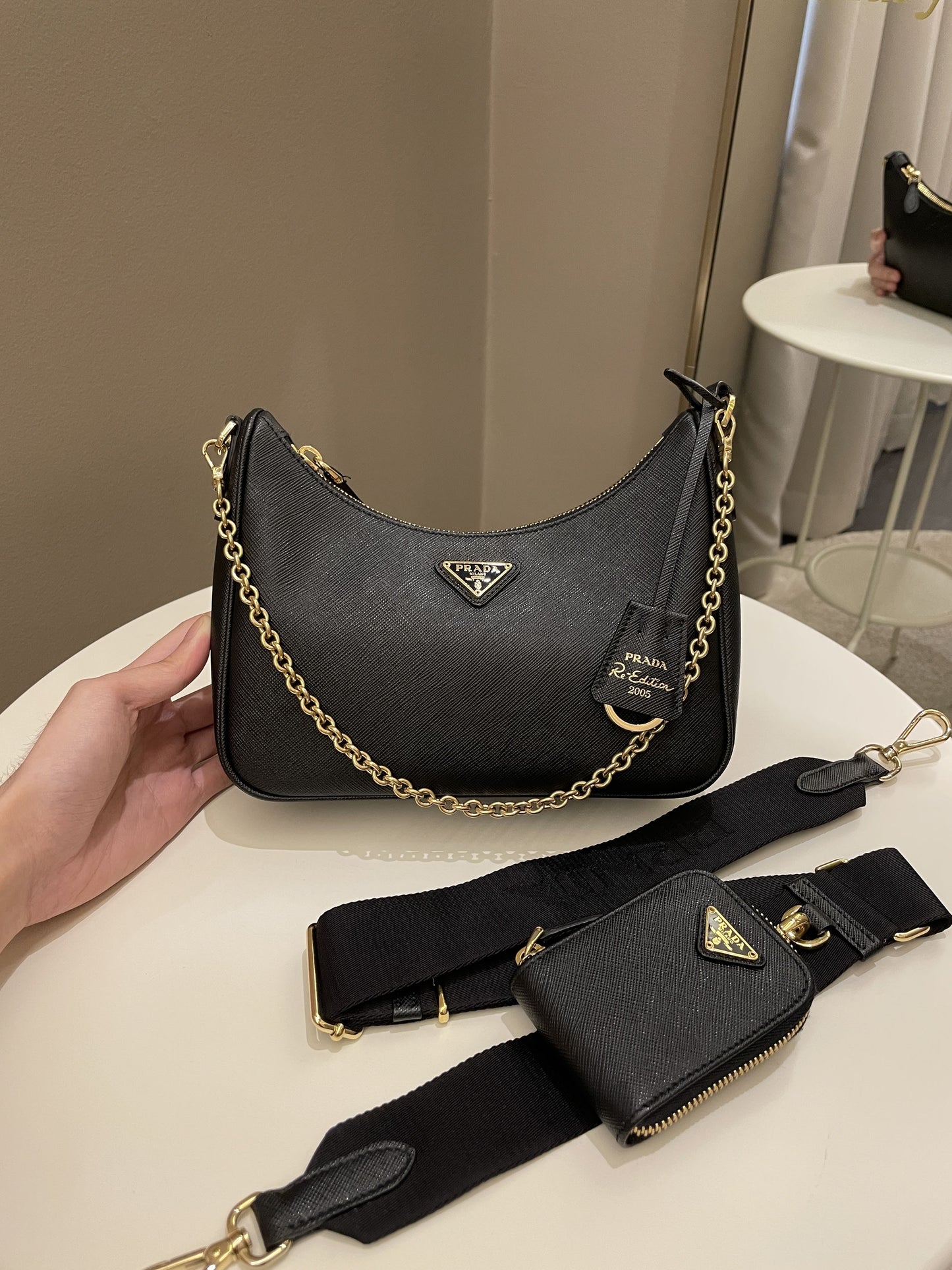 Prada Re Edition Bag Leather Saffiano Black Travel Bag X 1089