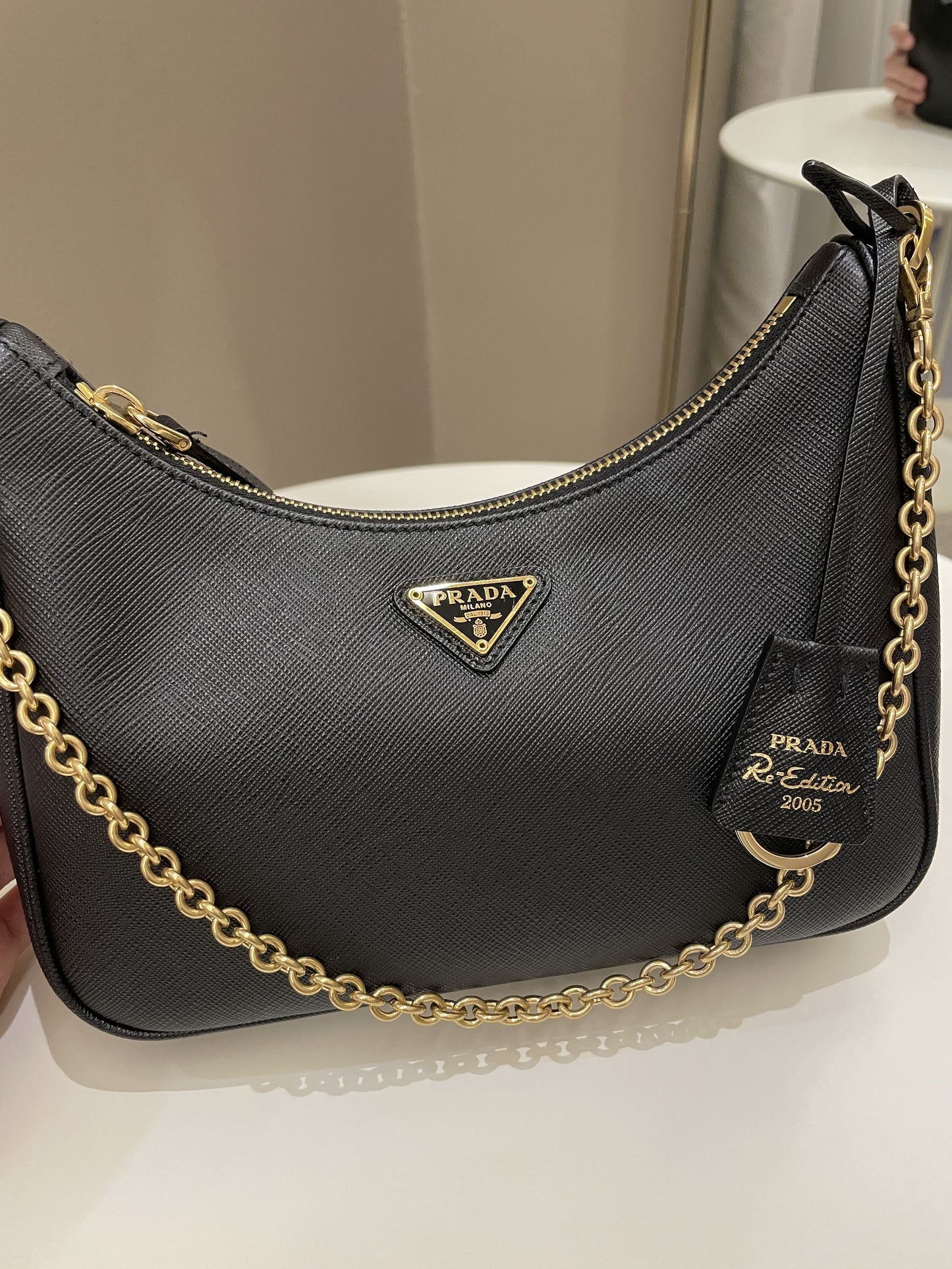 Prada Re Edition Bag Leather Saffiano Black Travel Bag X 1089