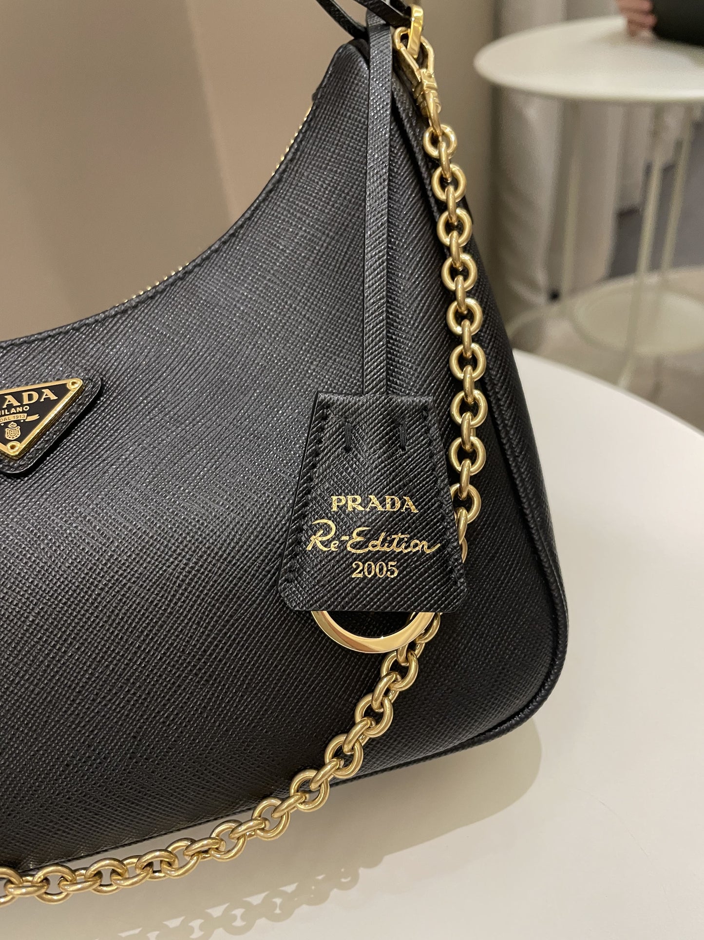 Prada Re Edition Bag Leather Saffiano Black Travel Bag X 1089
