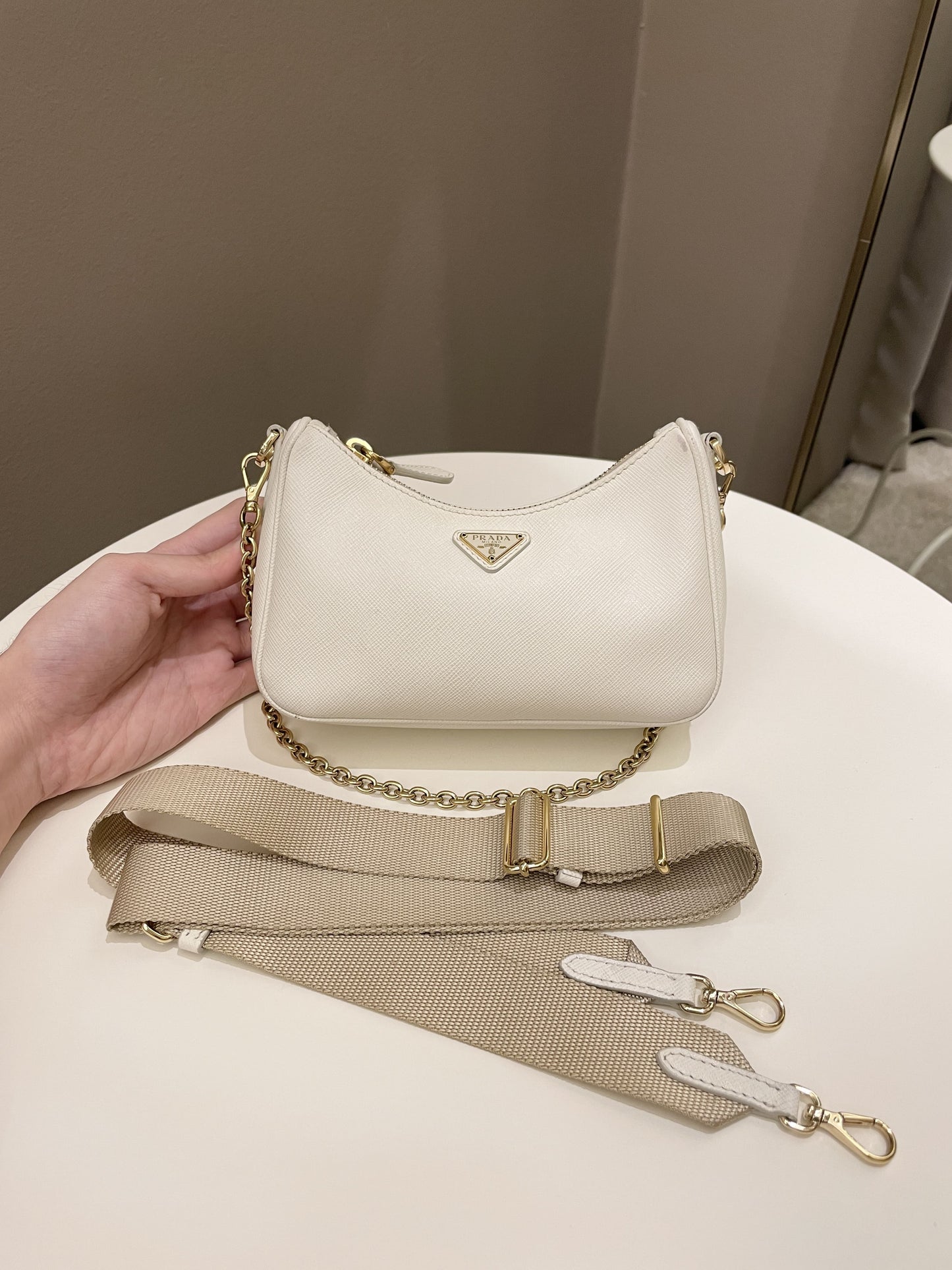 Prada Re Edition Shoulder Bag Leather Saffiano White