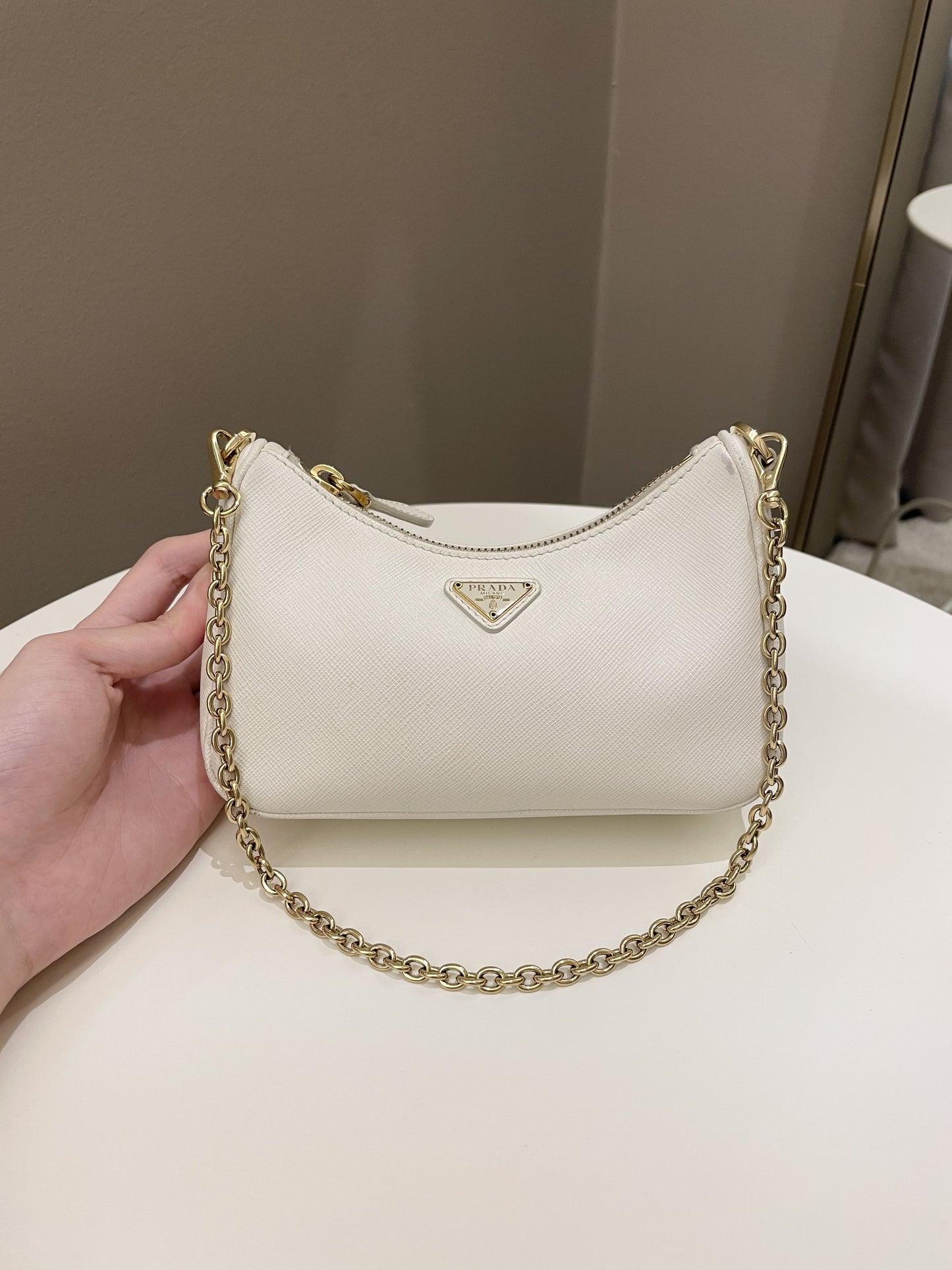 Prada Re Edition Shoulder Bag Leather Saffiano White