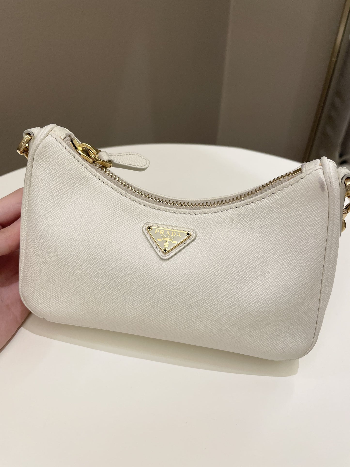 Prada Re Edition Shoulder Bag Leather Saffiano White
