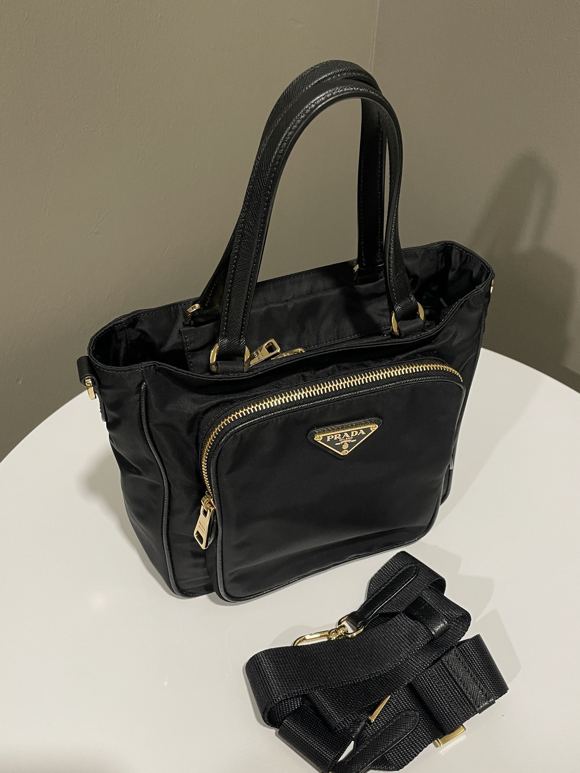 Prada Tessuto Shopping Tote Nylon Black Tote Bag