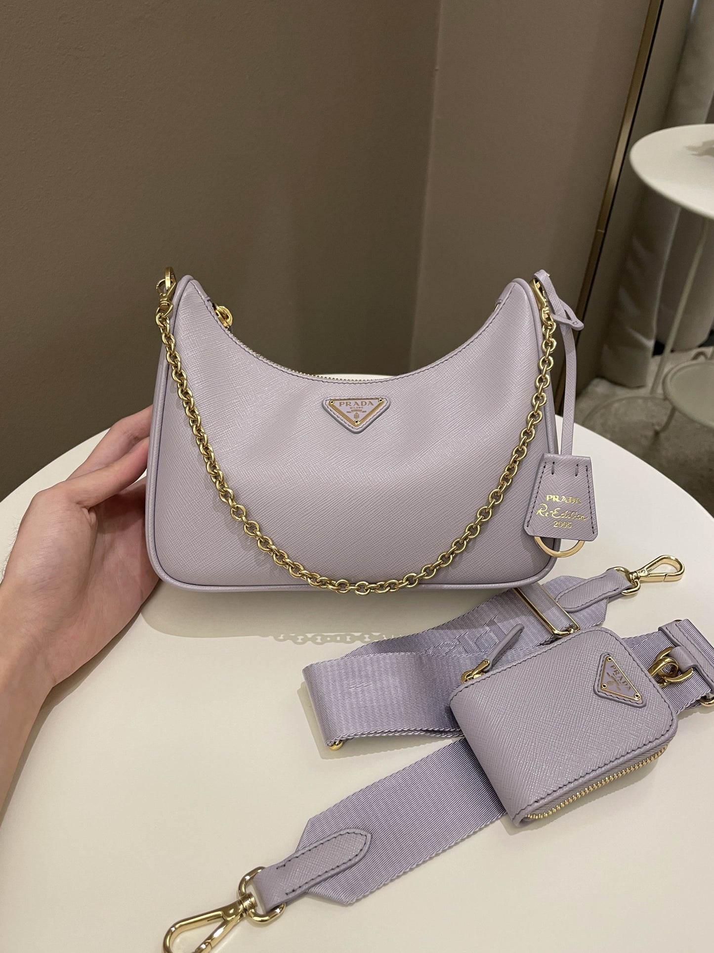 Prada Re Edition Bag Lilac Leather Saffiano Travel Bag