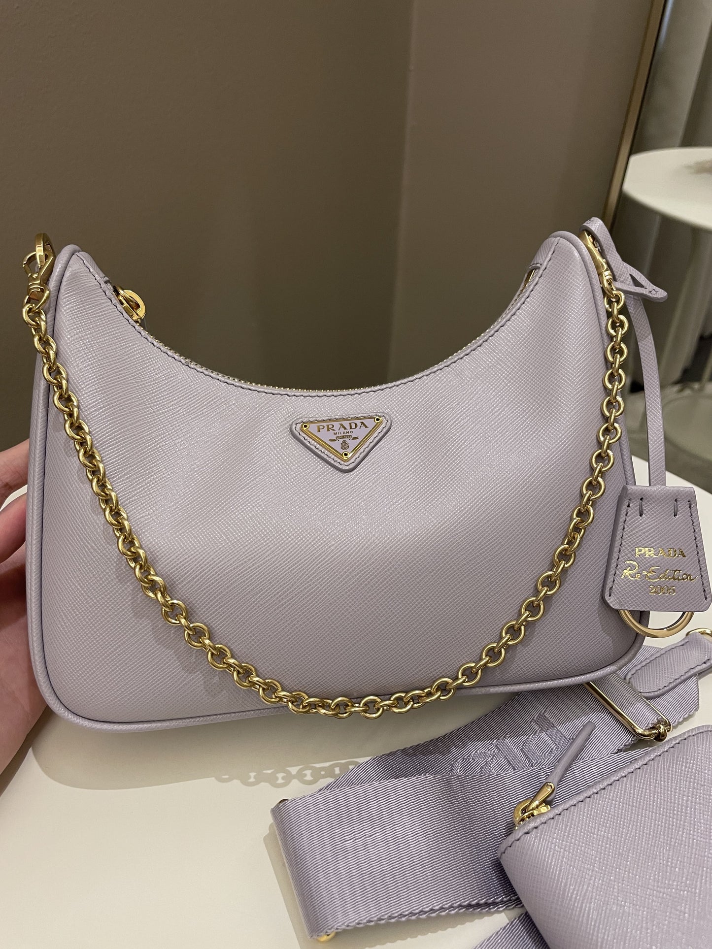Prada Re Edition Bag Lilac Leather Saffiano Travel Bag